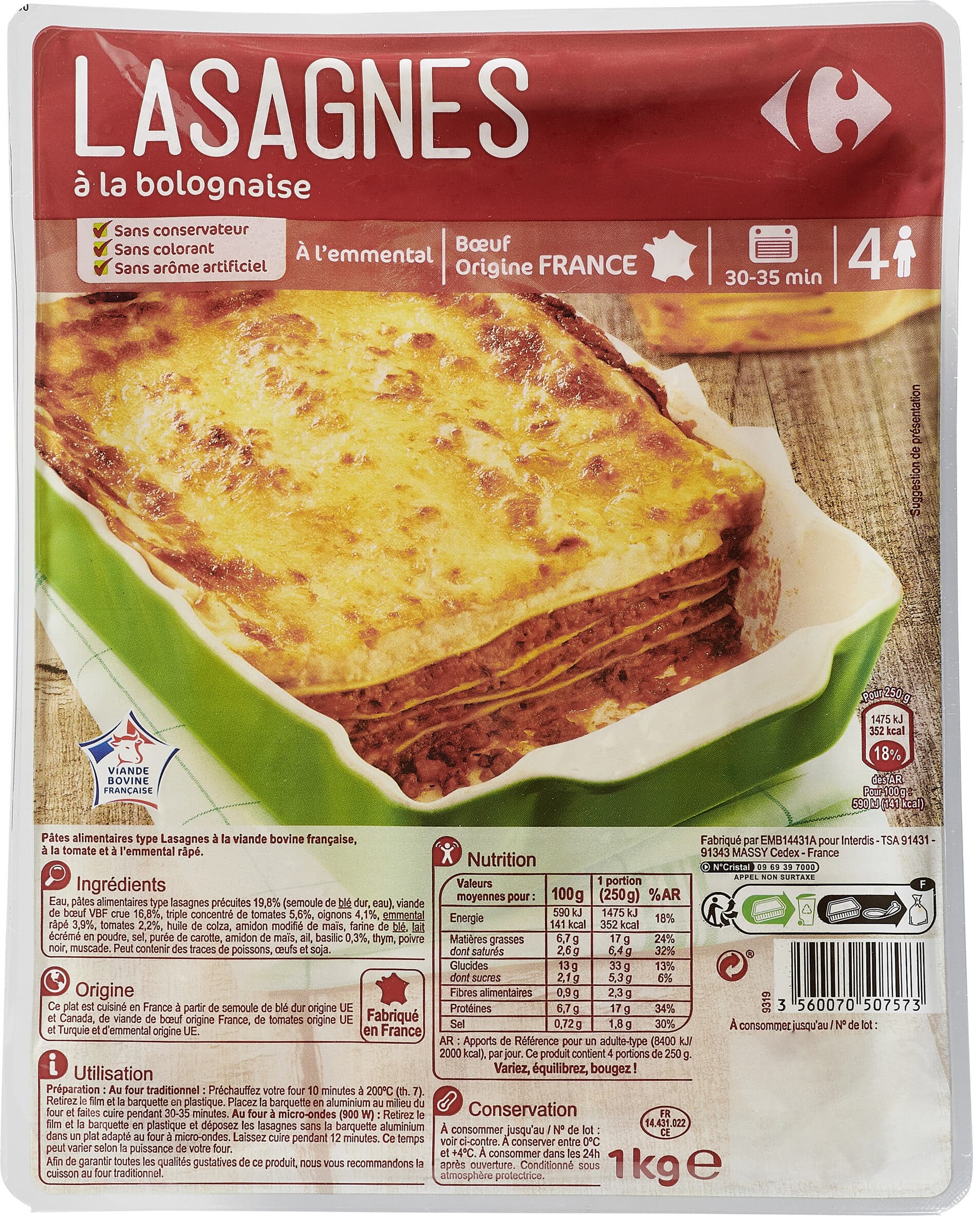 Carrefour Lasagnes à la bolognaise à l'emmental packshot