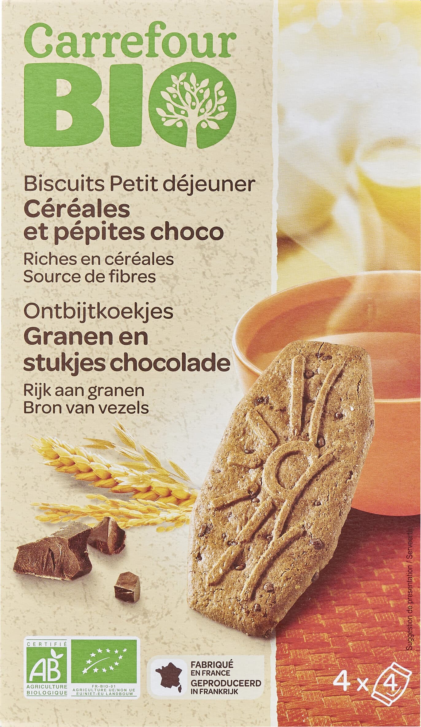 Carrefour BIO Biscuits Petit déjeuner Céréales Pépites de Chocolat et Noisettes packshot