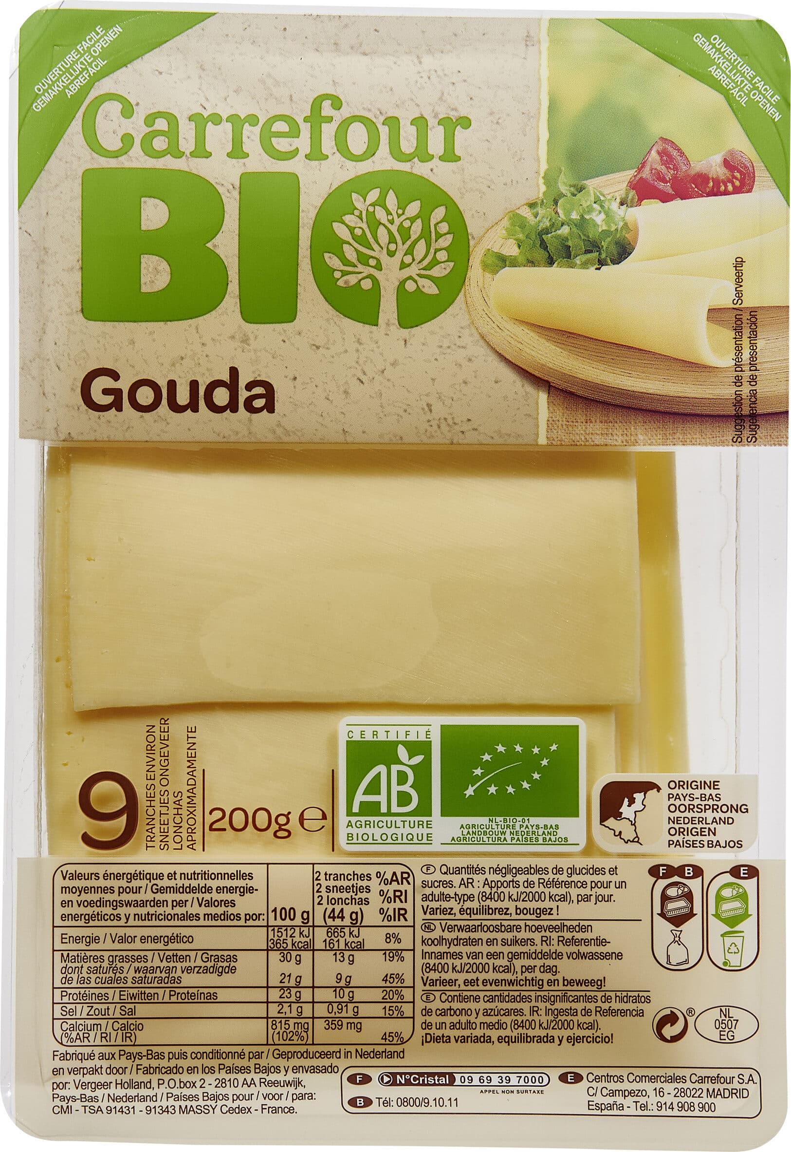 Carrefour BIO GOUDA Tranches packshot