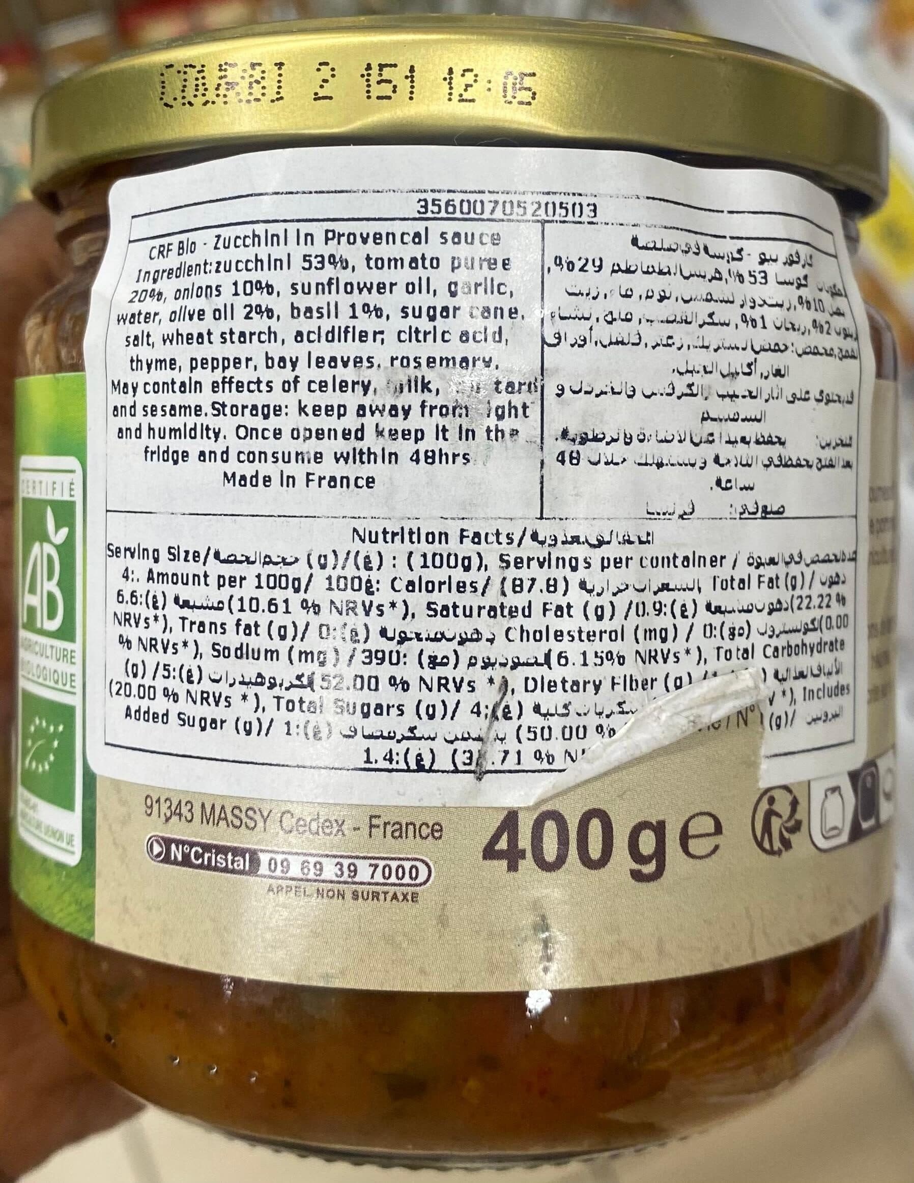 Carrefour BIO Courgettes à la provençale packshot