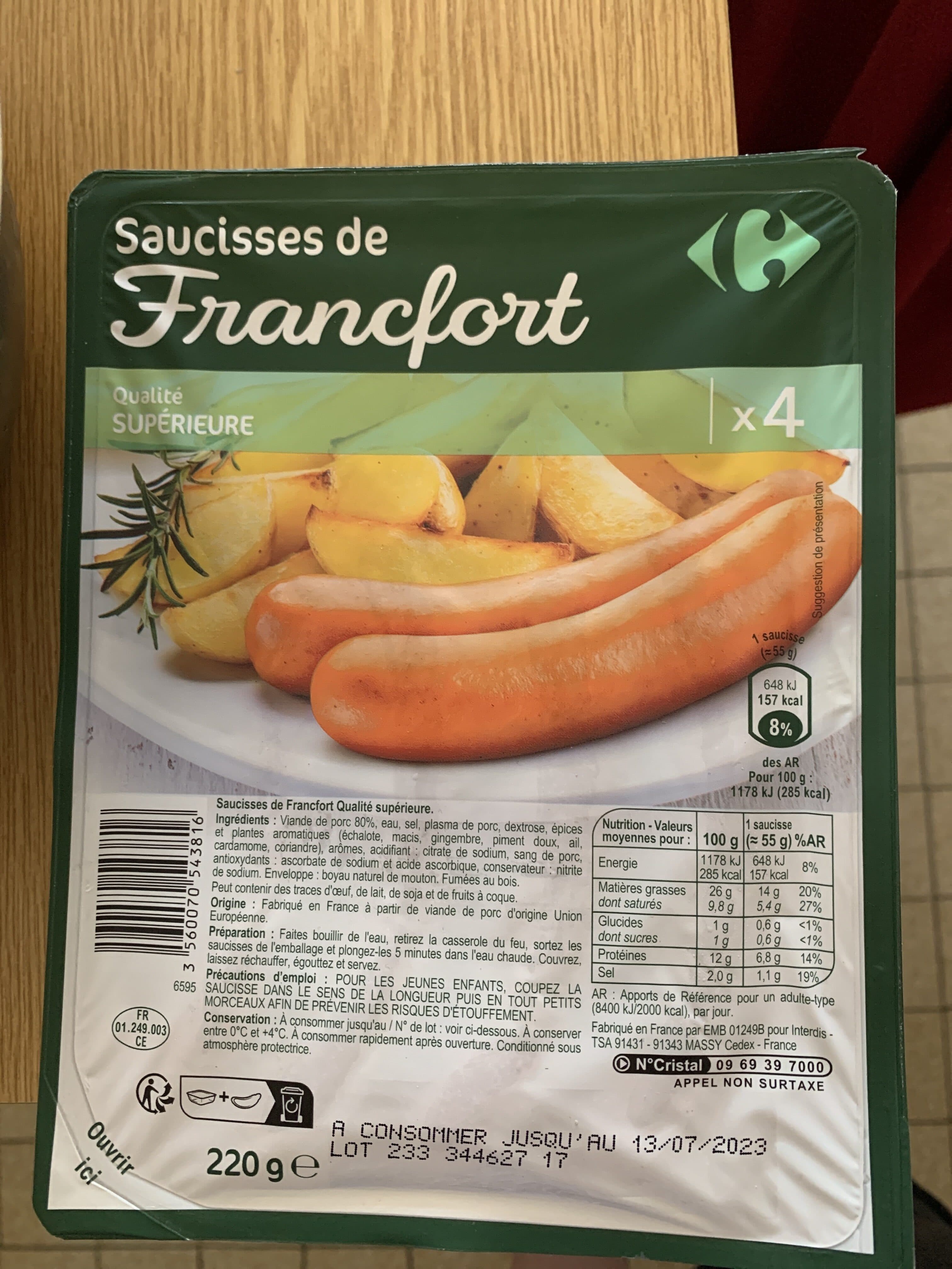 Carrefour saucisses de francfort packshot