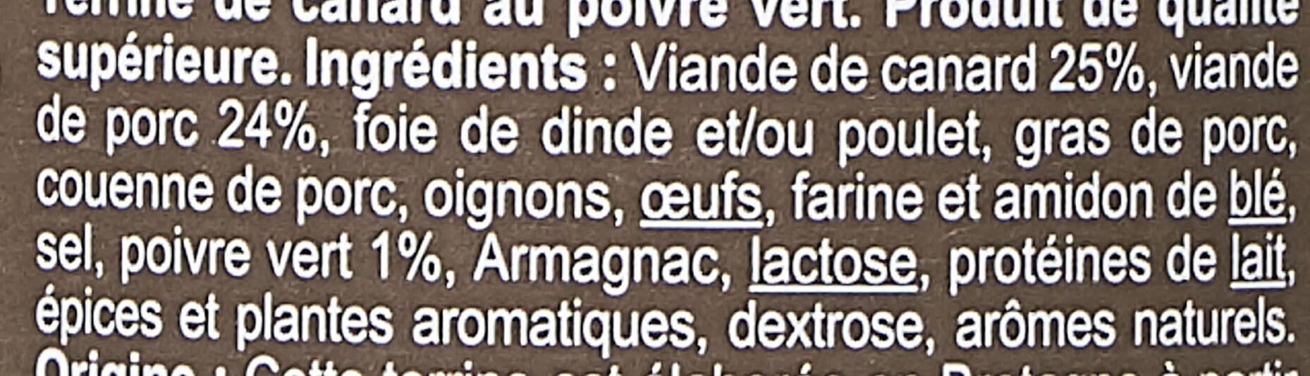 Carrefour Terrine de canard au poivre vert packshot