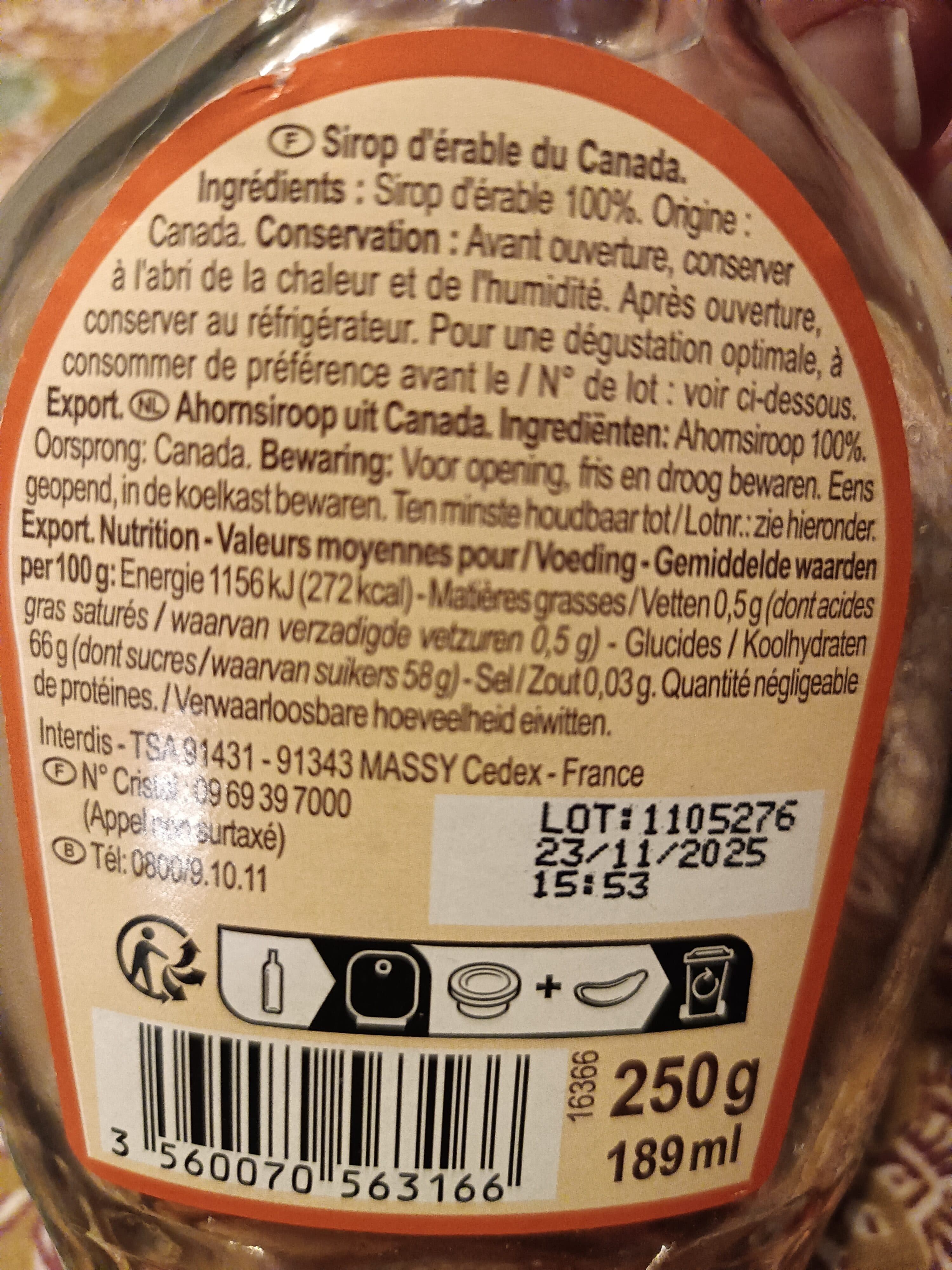 Carrefour Pur Sirop d'Erable packshot