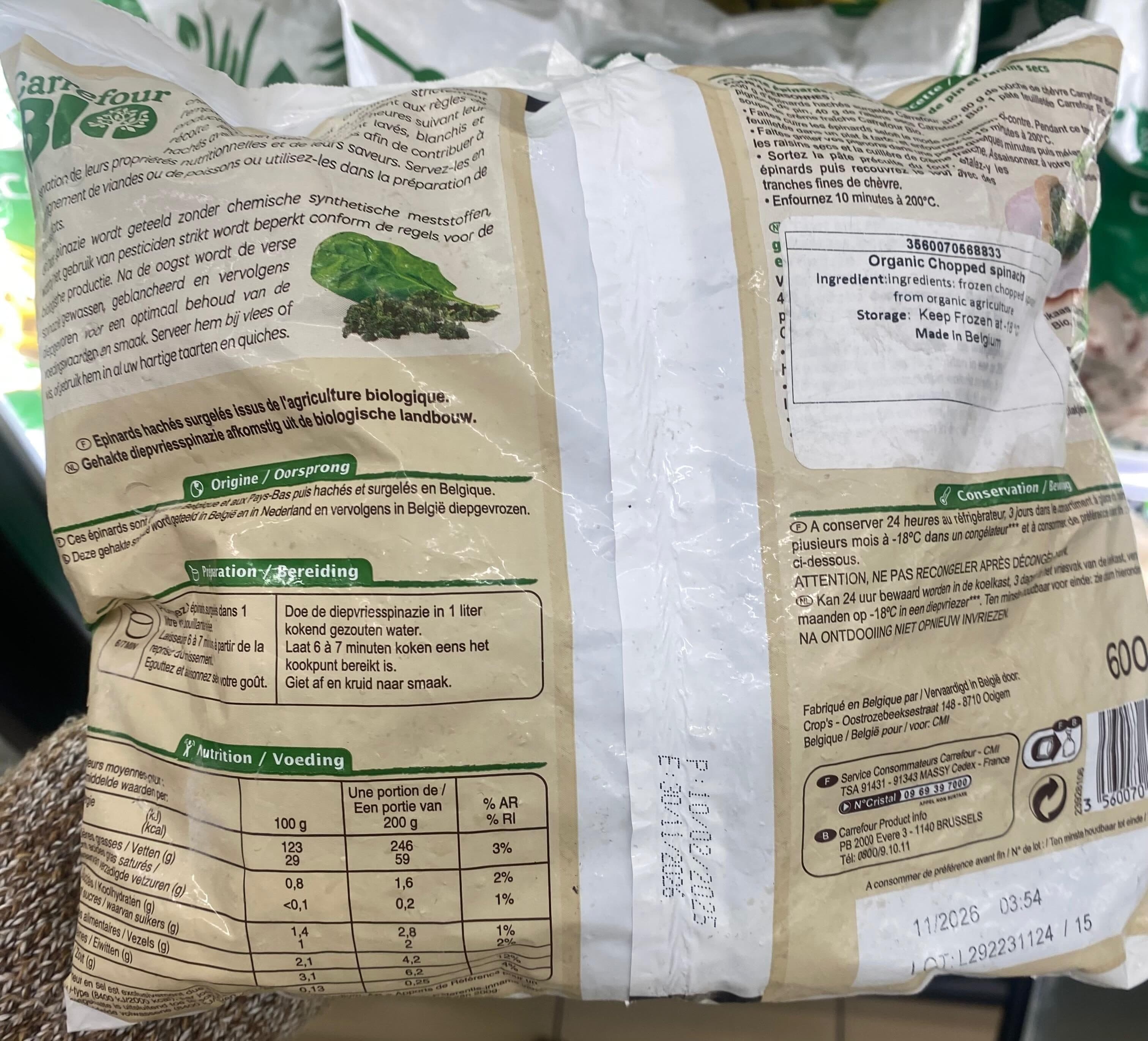 Carrefour Épinards Hachés packshot