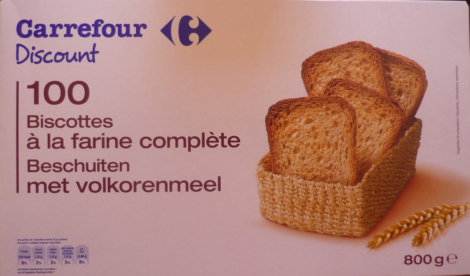 Carrefour Discount 100 biscottes à la farine complète packshot