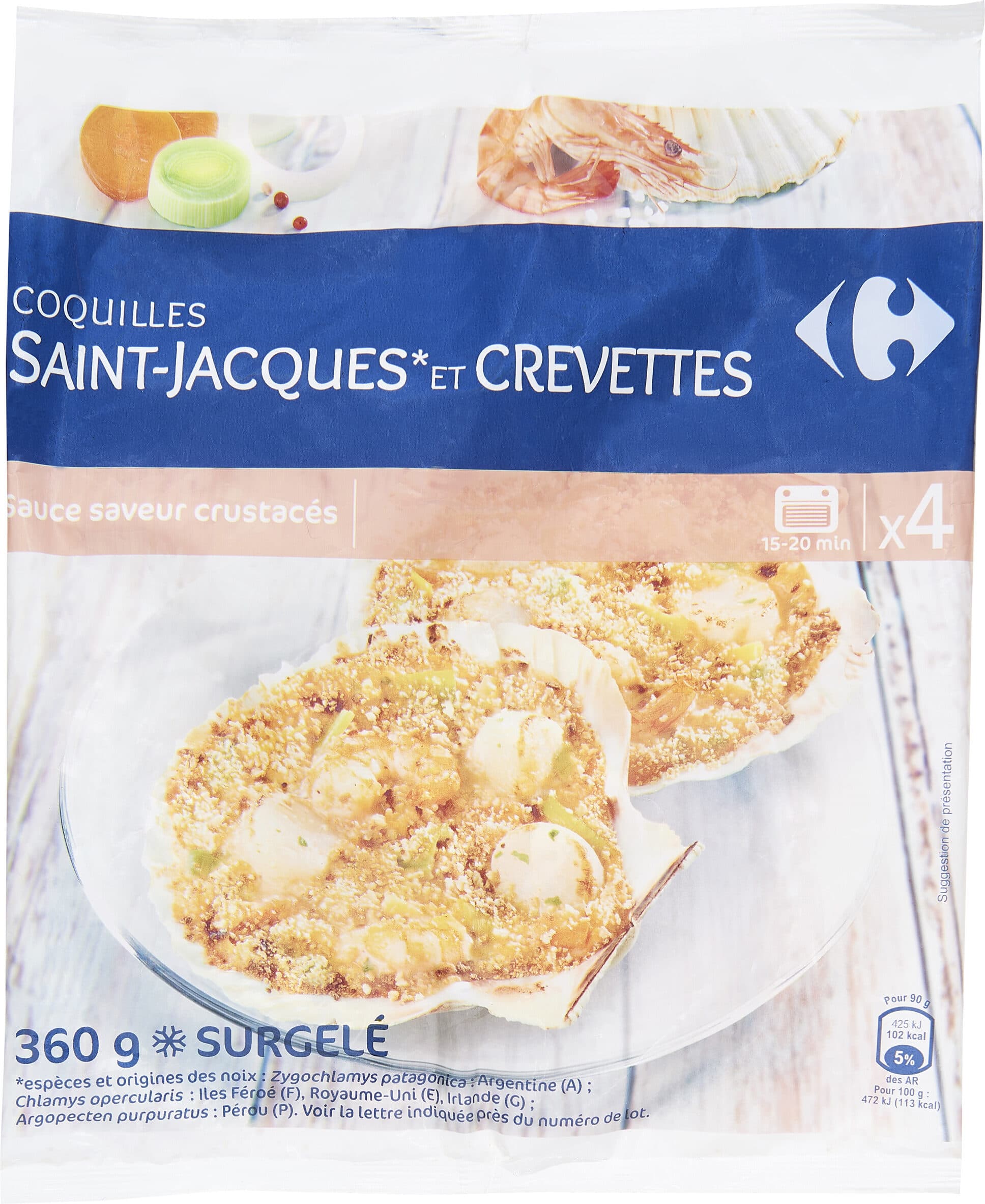 Carrefour 4 Coquilles Saint-Jacques* aux crevettes packshot