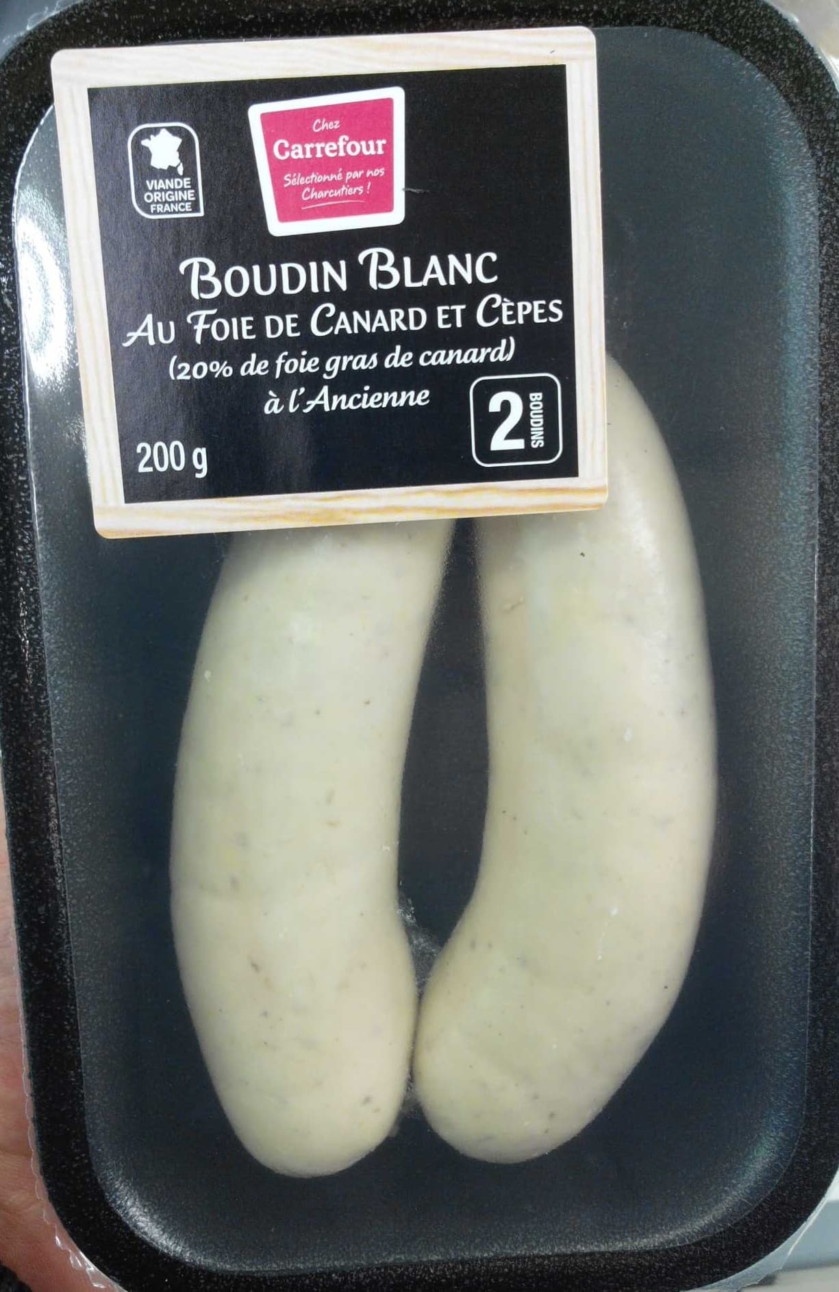 Carrefour Boudin blanc à l'ancienne AU FOIE GRAS DE CANARD et aux cèpes (20% de foie gras) packshot