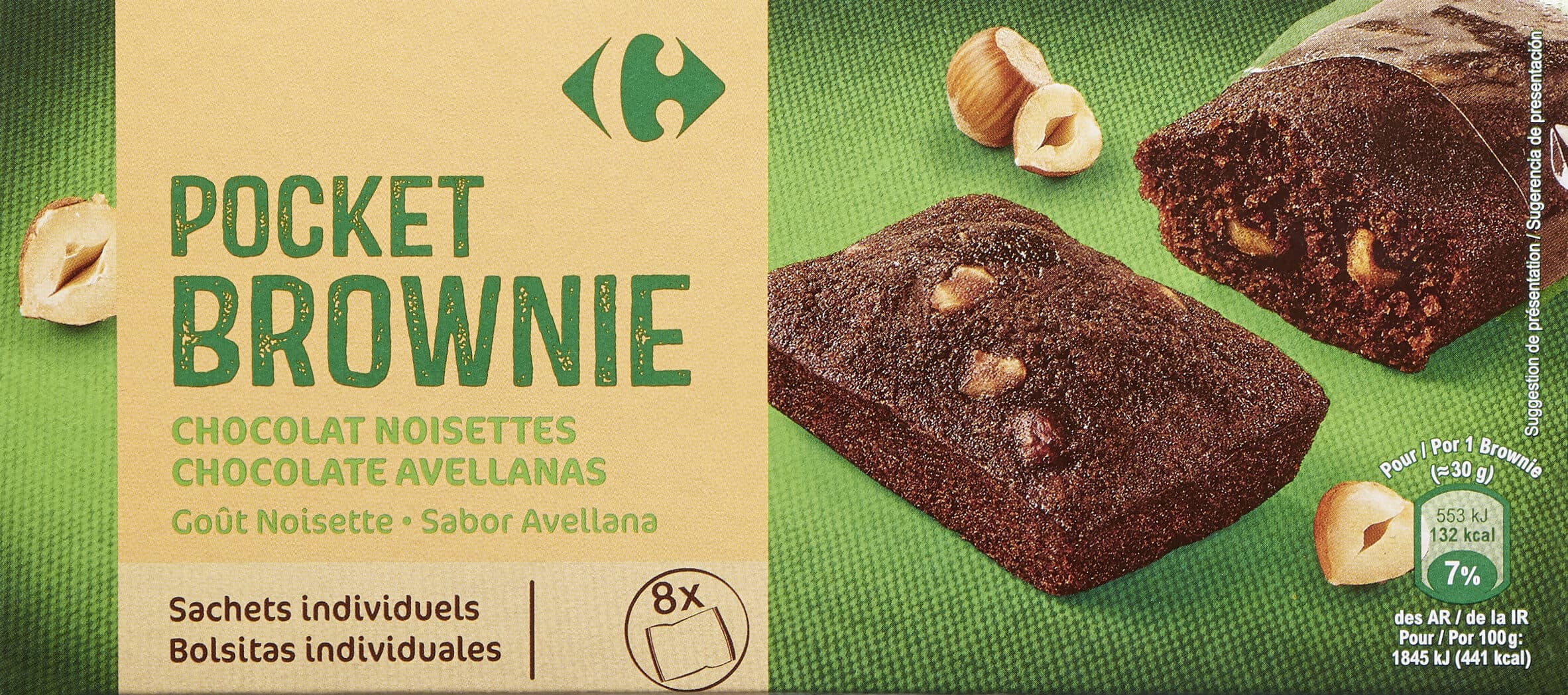 Carrefour Brownie pocket chocolat et noisettes packshot