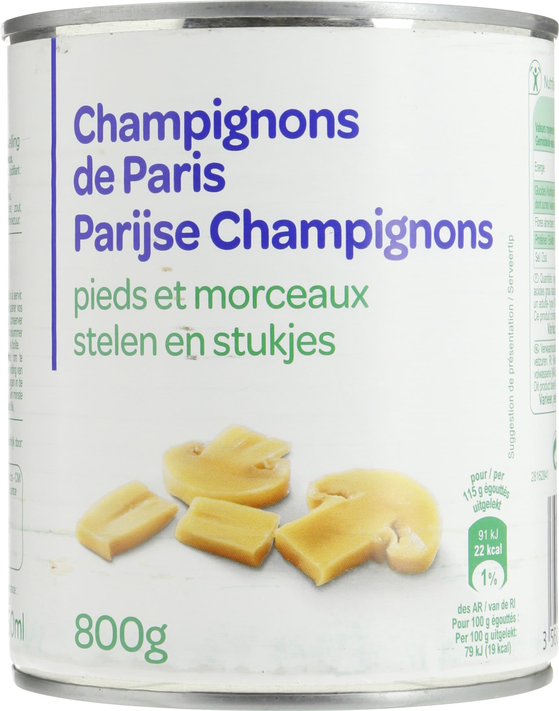 Produits Blancs Champignons de Paris pieds et morceaux packshot