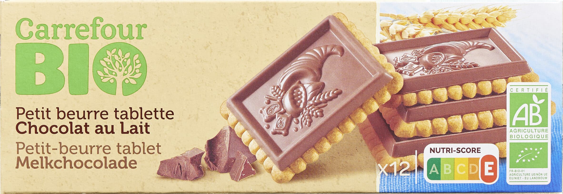 Carrefour BIO Galleta de mantequilla con tableta de chocolate con leche packshot