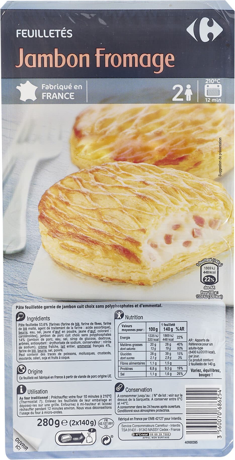 Carrefour Feuilletés jambon fromage packshot