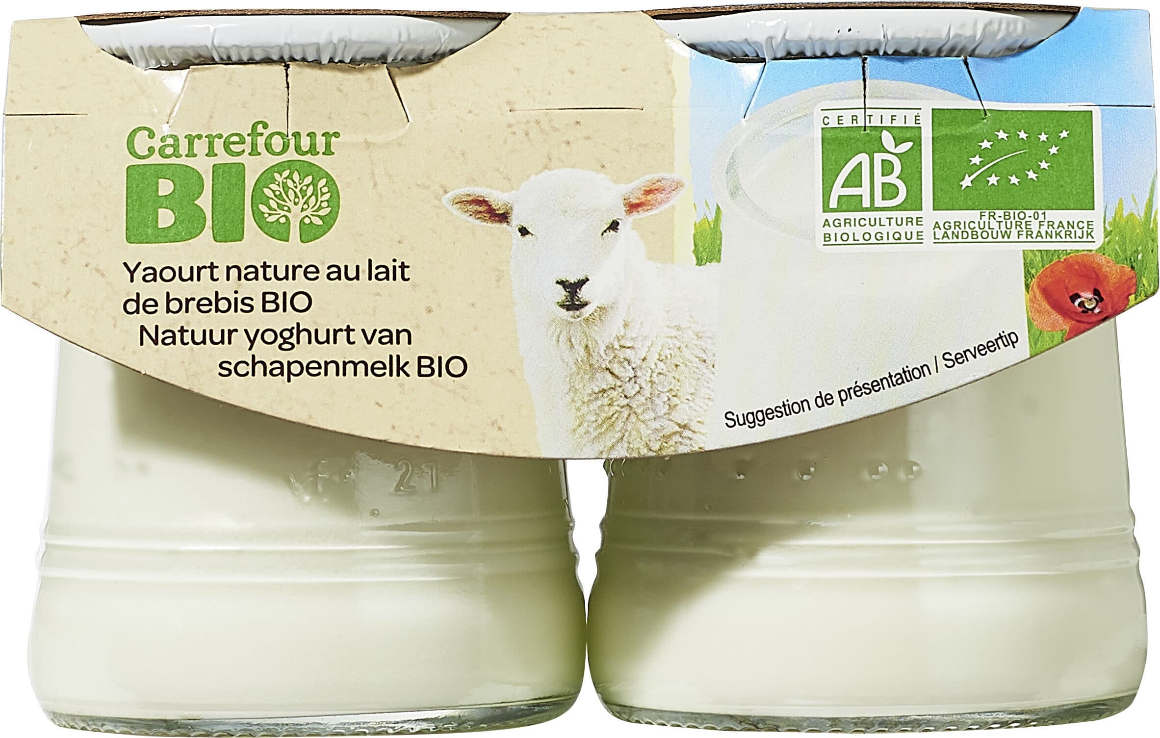 Carrefour BIO 2 yaourts au lait de brebis packshot