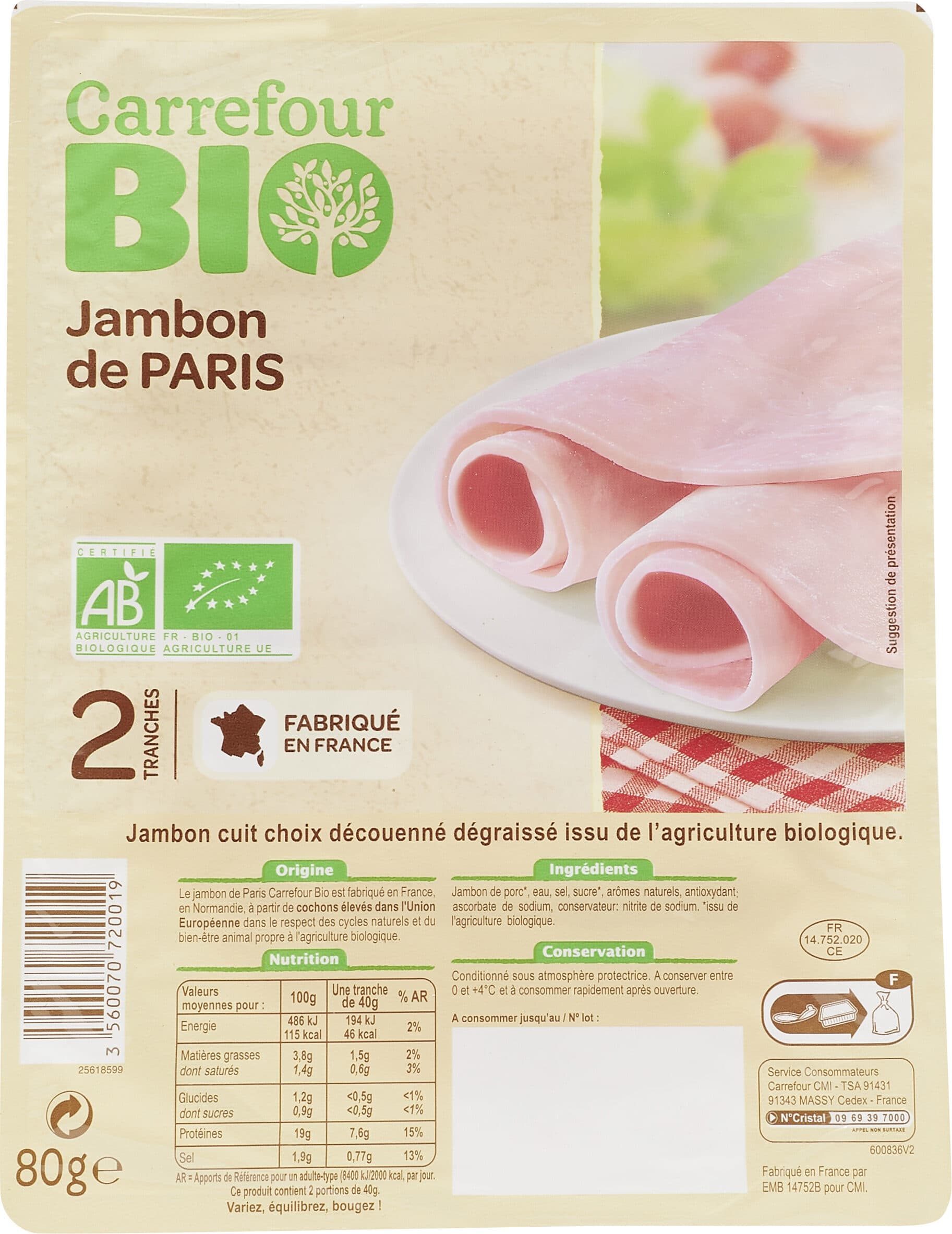 Carrefour BIO Jambon de Paris packshot