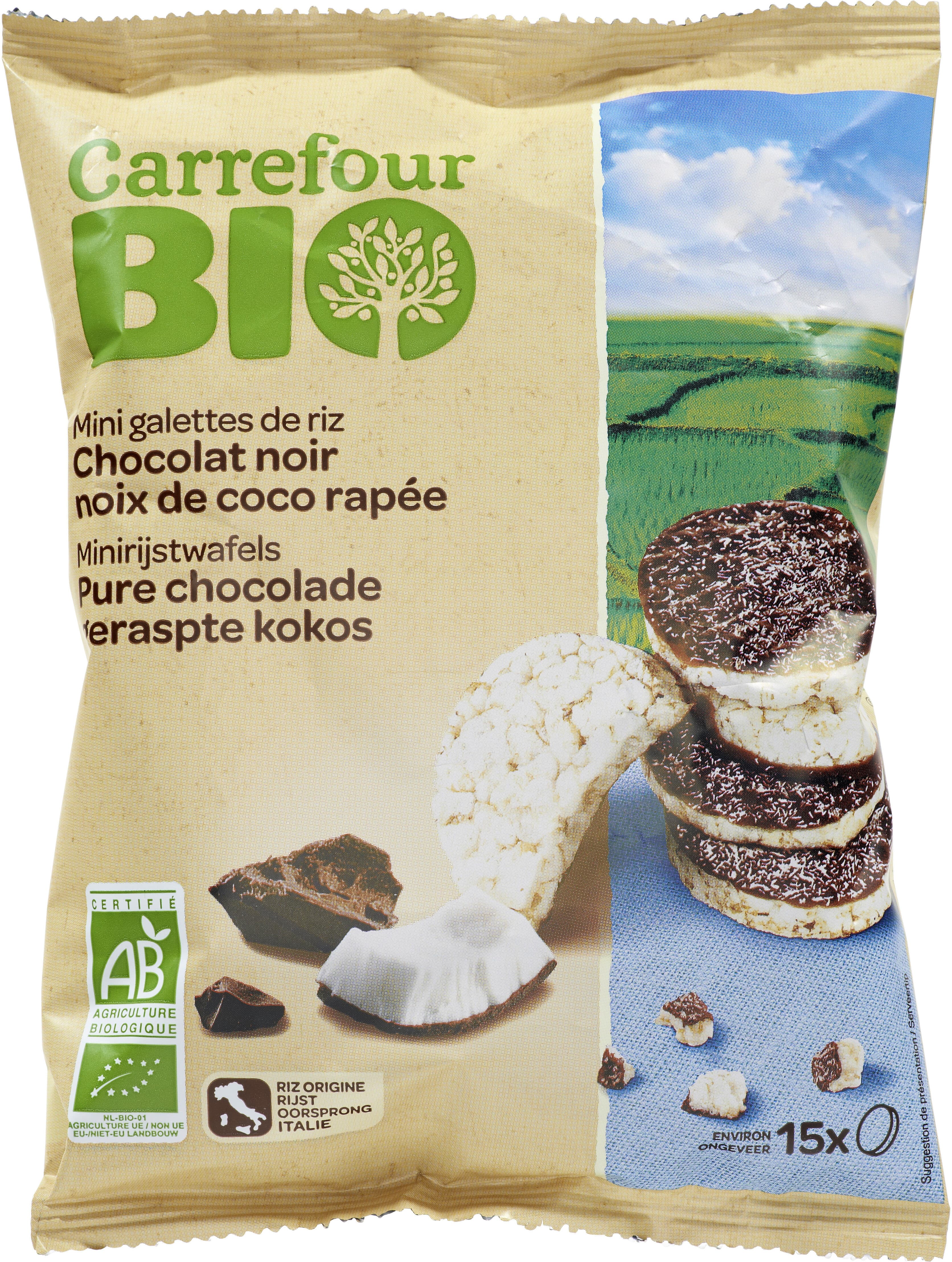 Carrefour BIO Mini galettes de riz - Chocolat noir, noix de coco râpée packshot