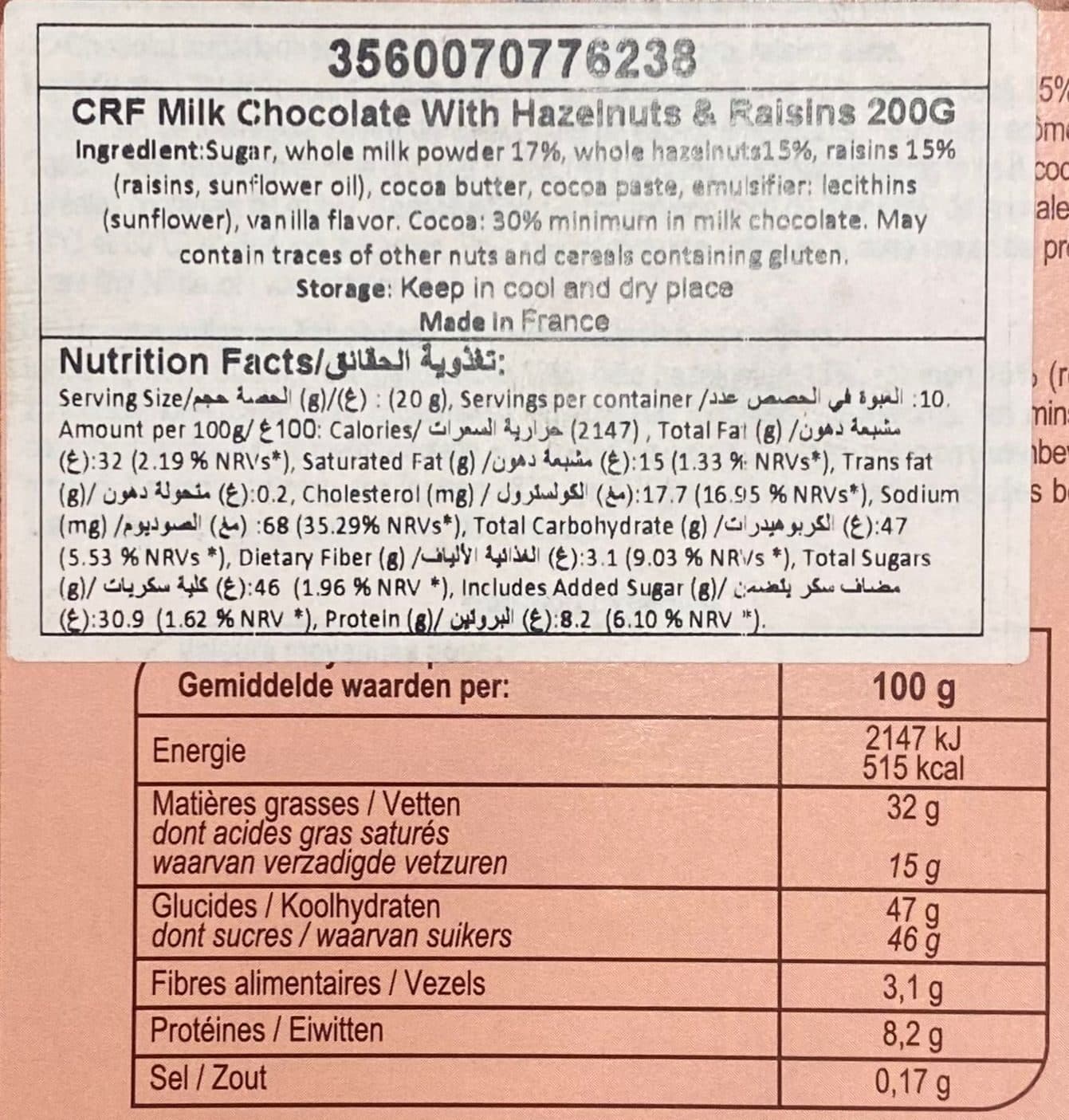 Carrefour Lait noisettes & raisins packshot