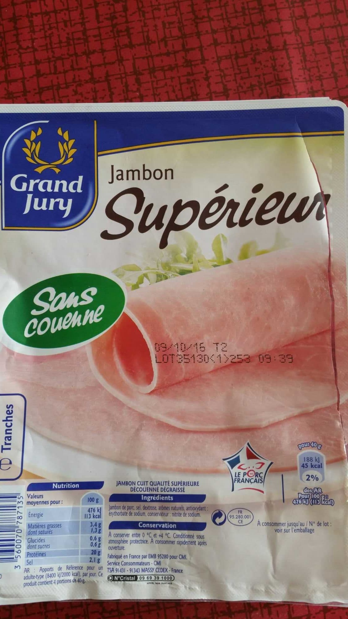 Grand jury Jambon supérieur sans couenne packshot