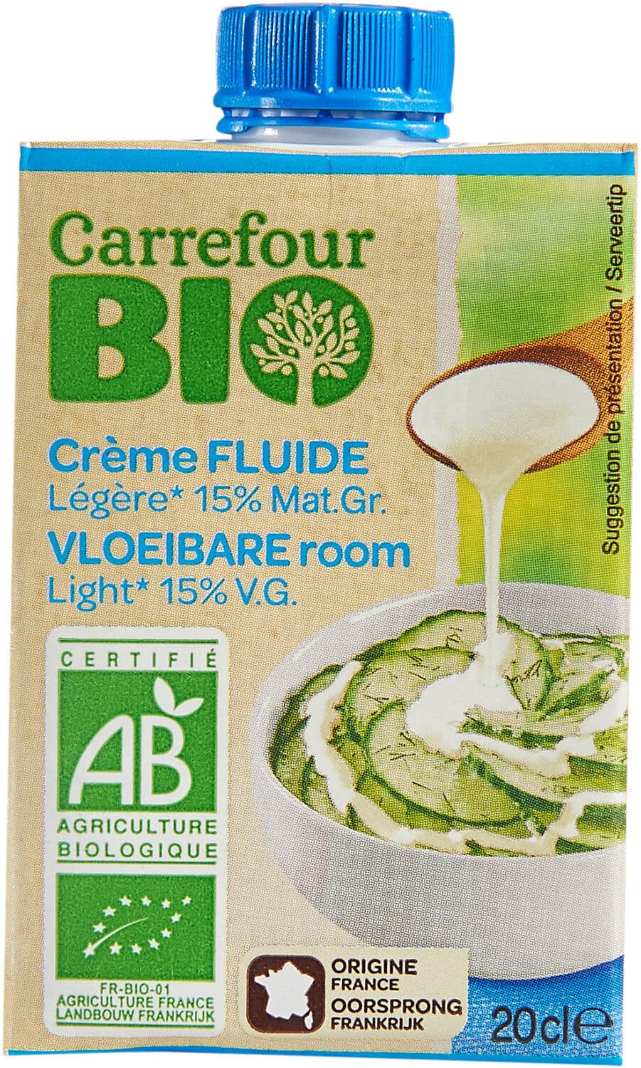 Carrefour BIO Spécialité de crème légère liquide à 15% de Mat.Gr packshot