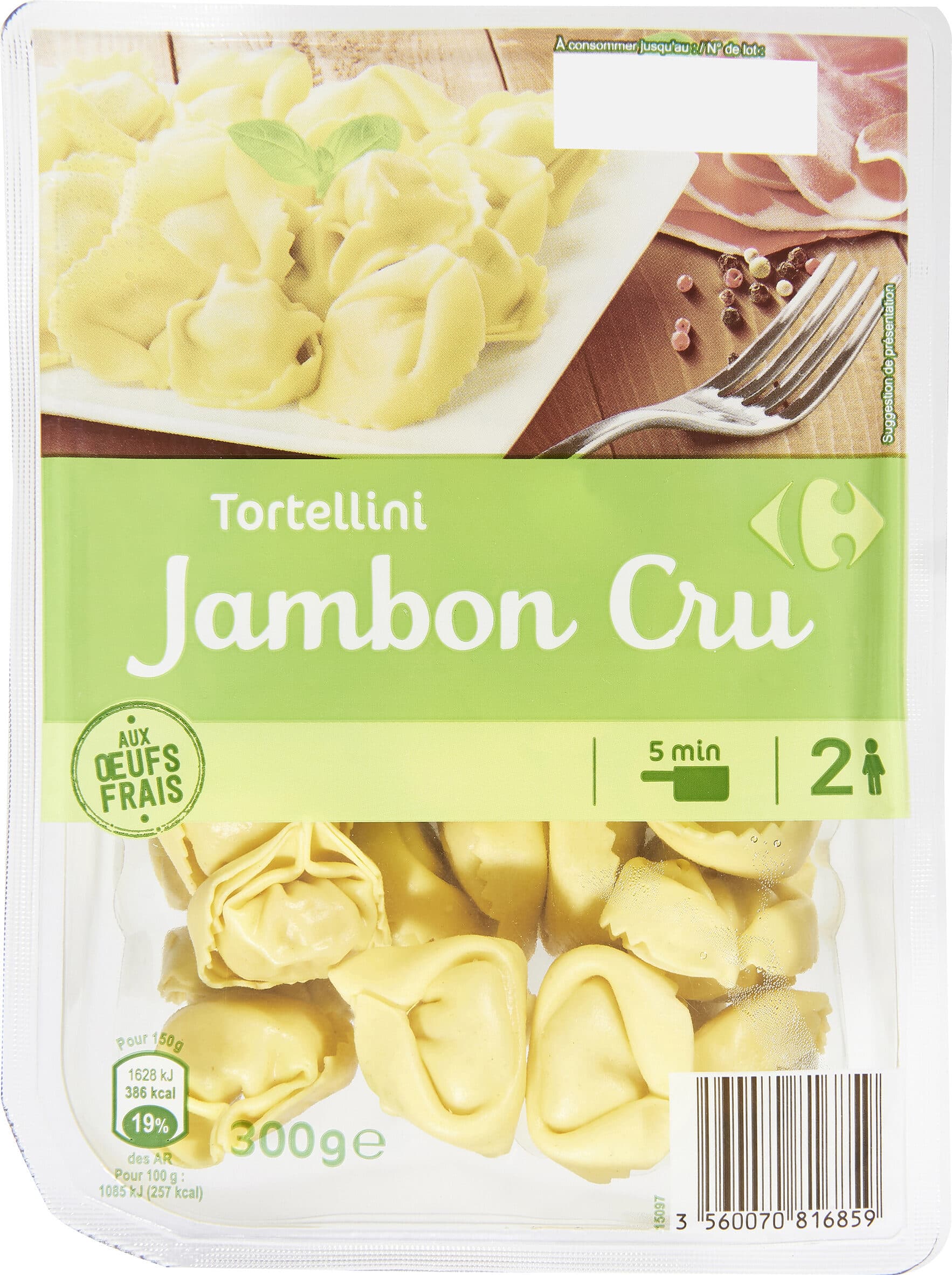 Carrefour Tortellini au Jambon Cru aux oeufs frais packshot