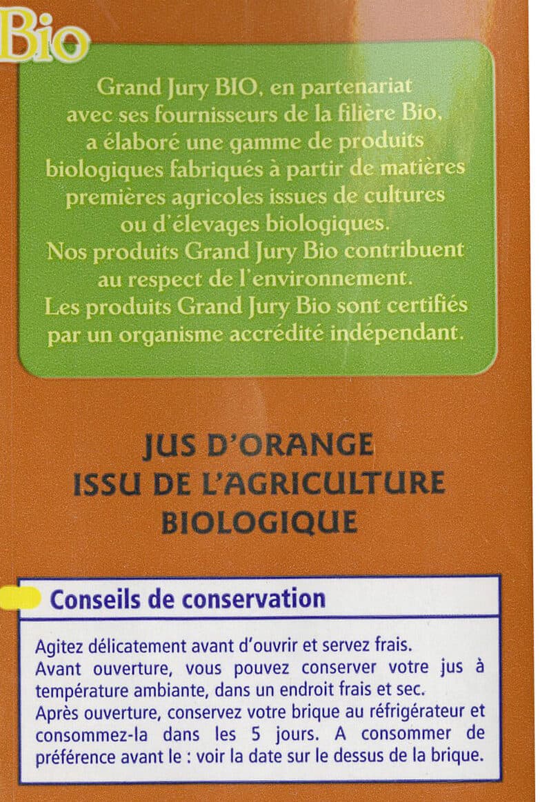 Grand Jury Bio 100% pur fruit pressé Jus d'orange packshot