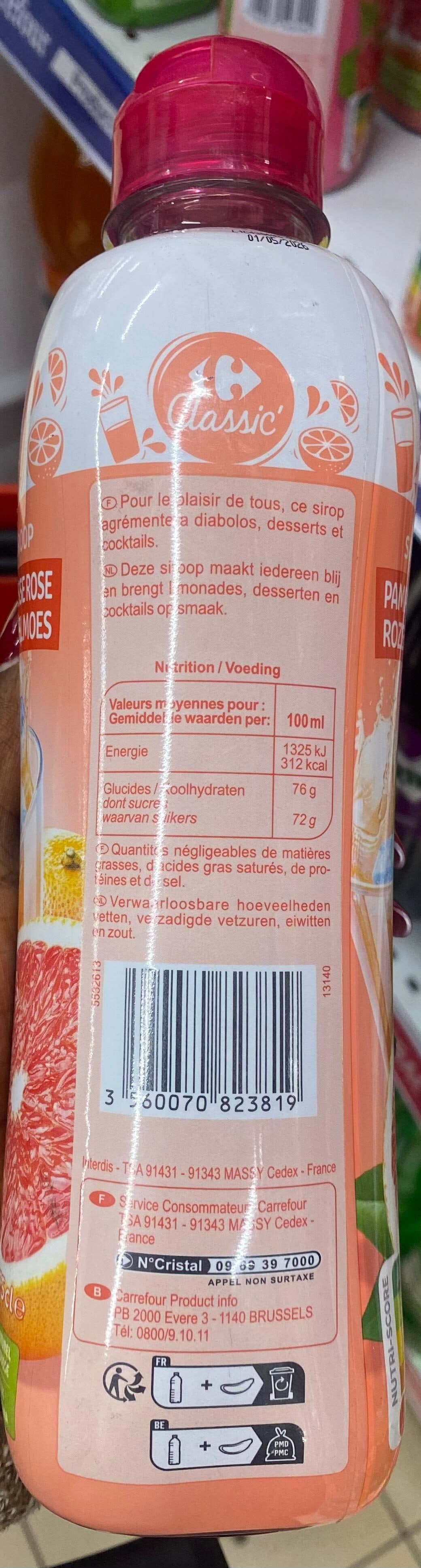 Carrefour Sirop Pamplemousse Rose packshot