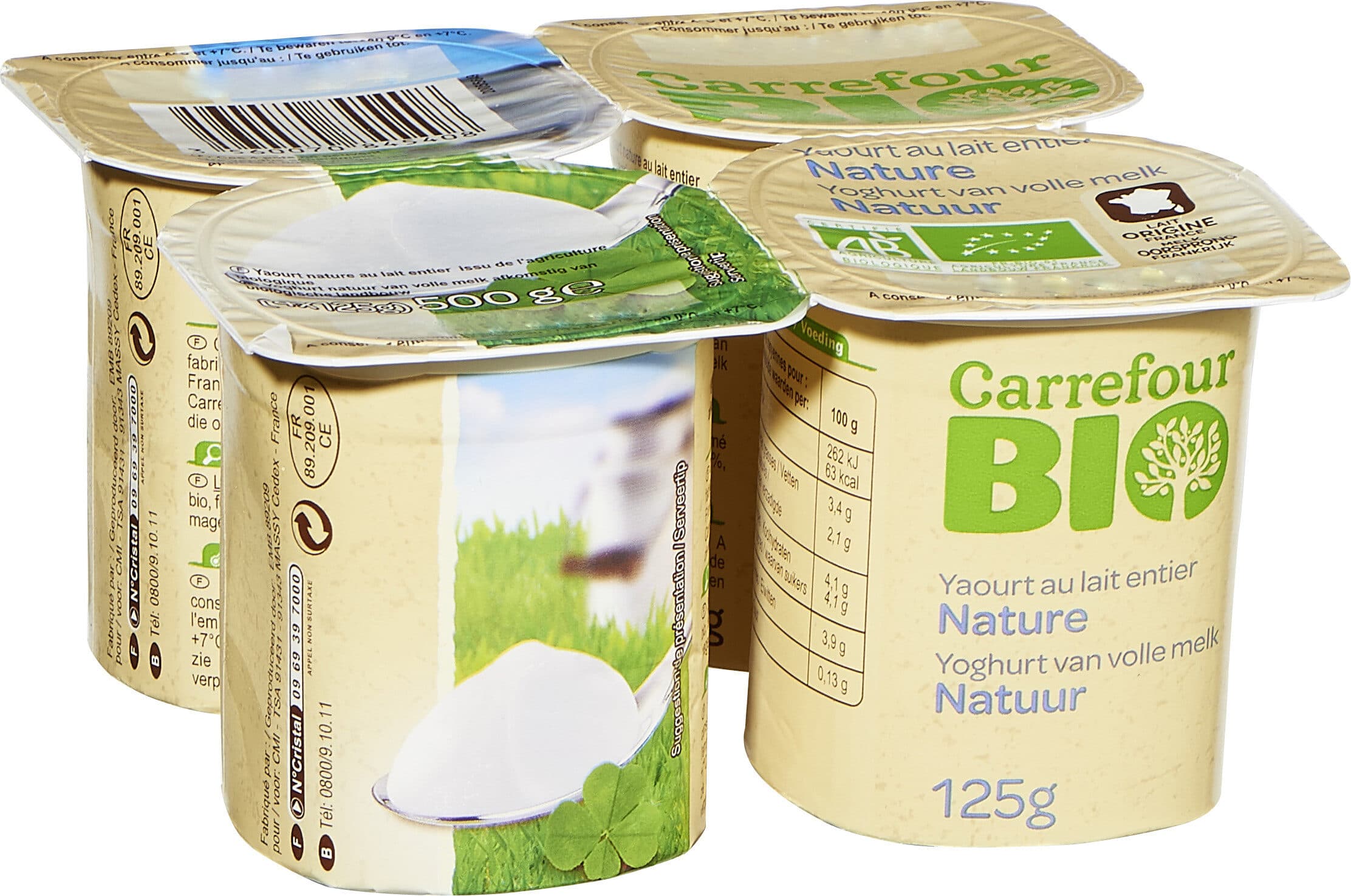 Carrefour BIO yaourt au lait entier nature packshot