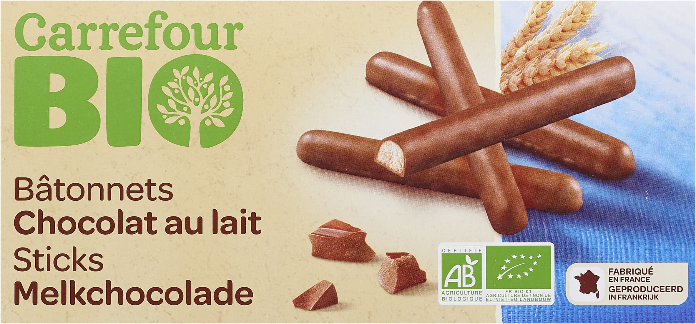Carrefour BIO Bâtonnets Chocolat au lait packshot