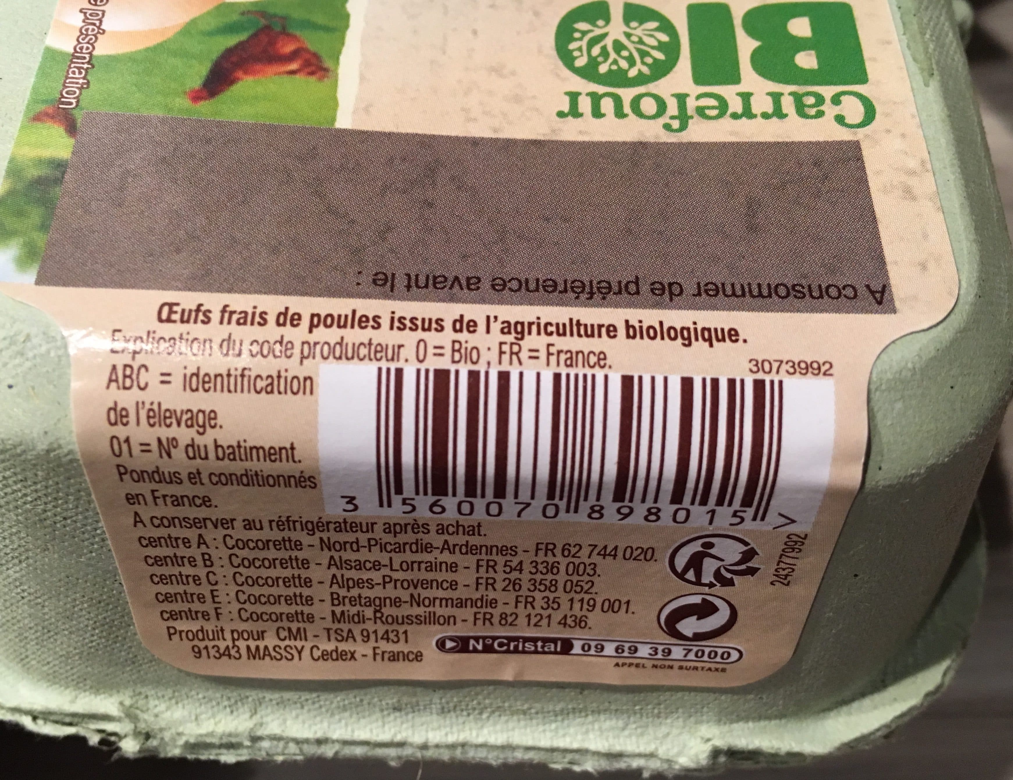 Carrefour BIO Oeufs de poules élevées en plein air Bio (x 4) - Carrefour Bio packshot