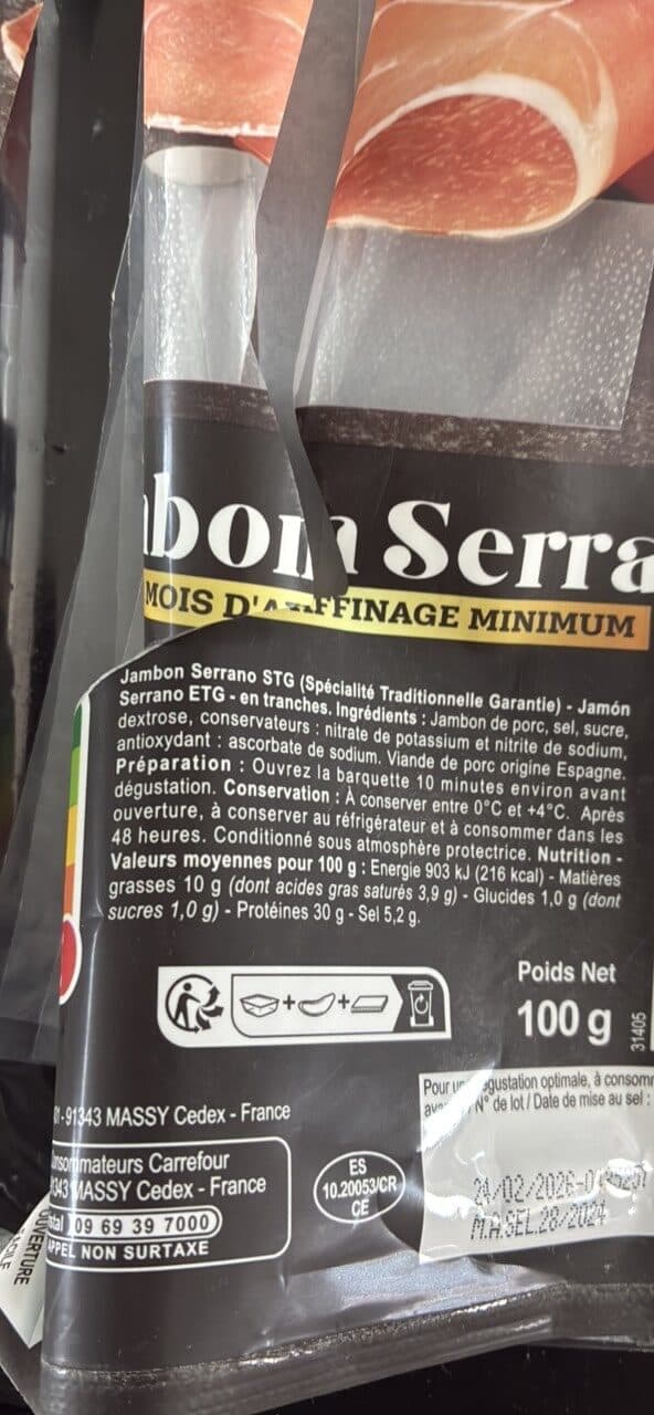 Carrefour Jambon Serrano 11 mois d'affinage minimum packshot