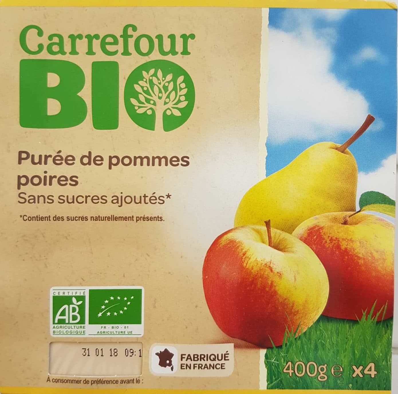 Carrefour BIO Purée de pommes poires (sans sucres ajoutés) packshot