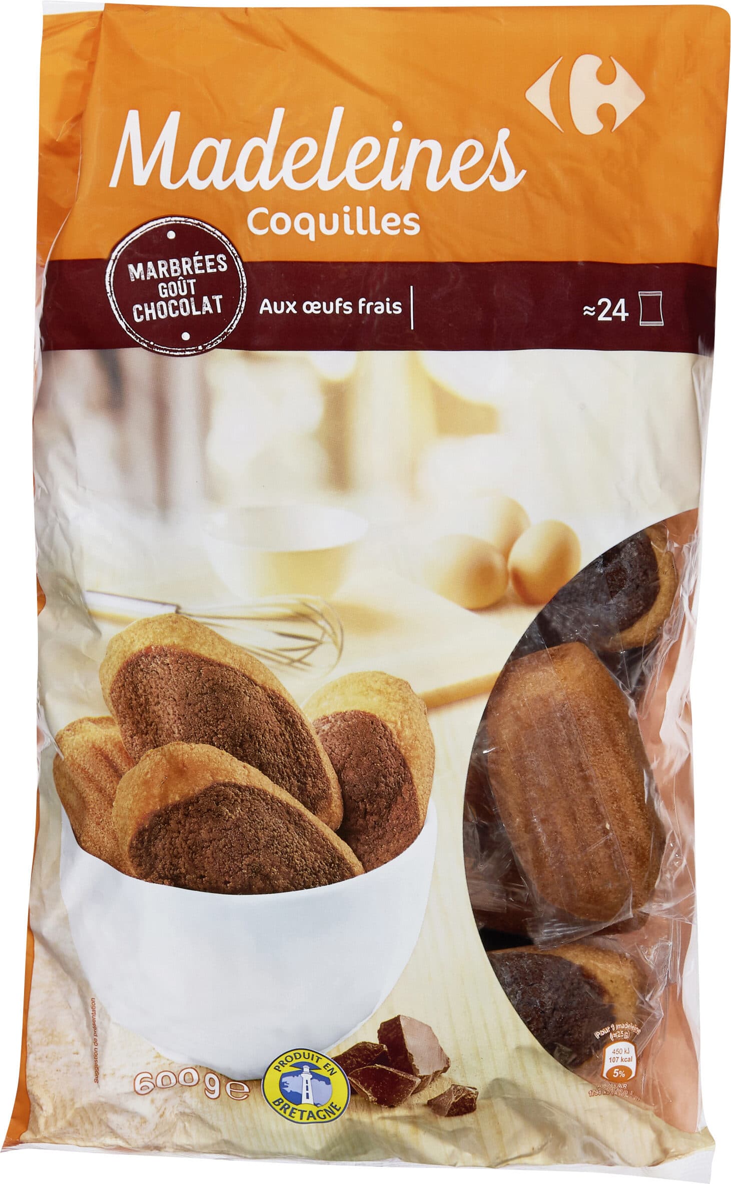 Carrefour Madeleines Marbrées au chocolat packshot