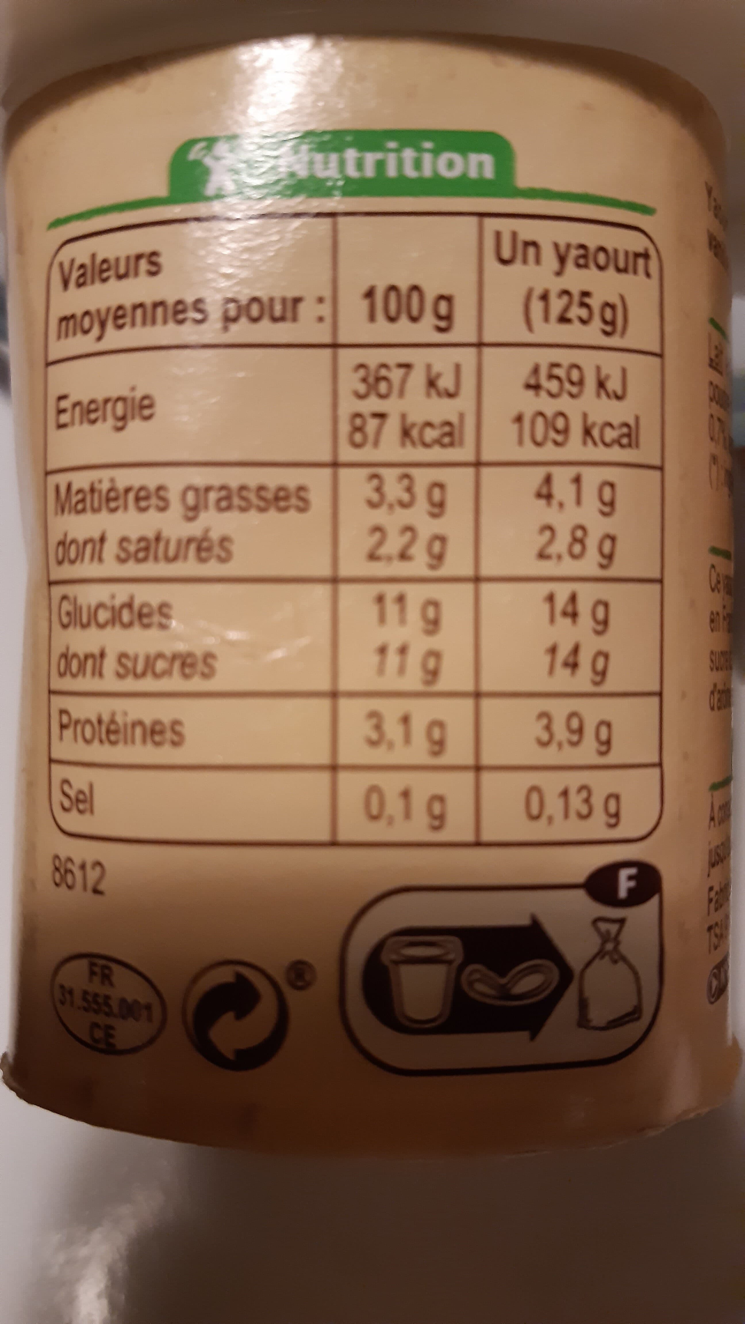 Carrefour Yaourt au lait entier vanille packshot