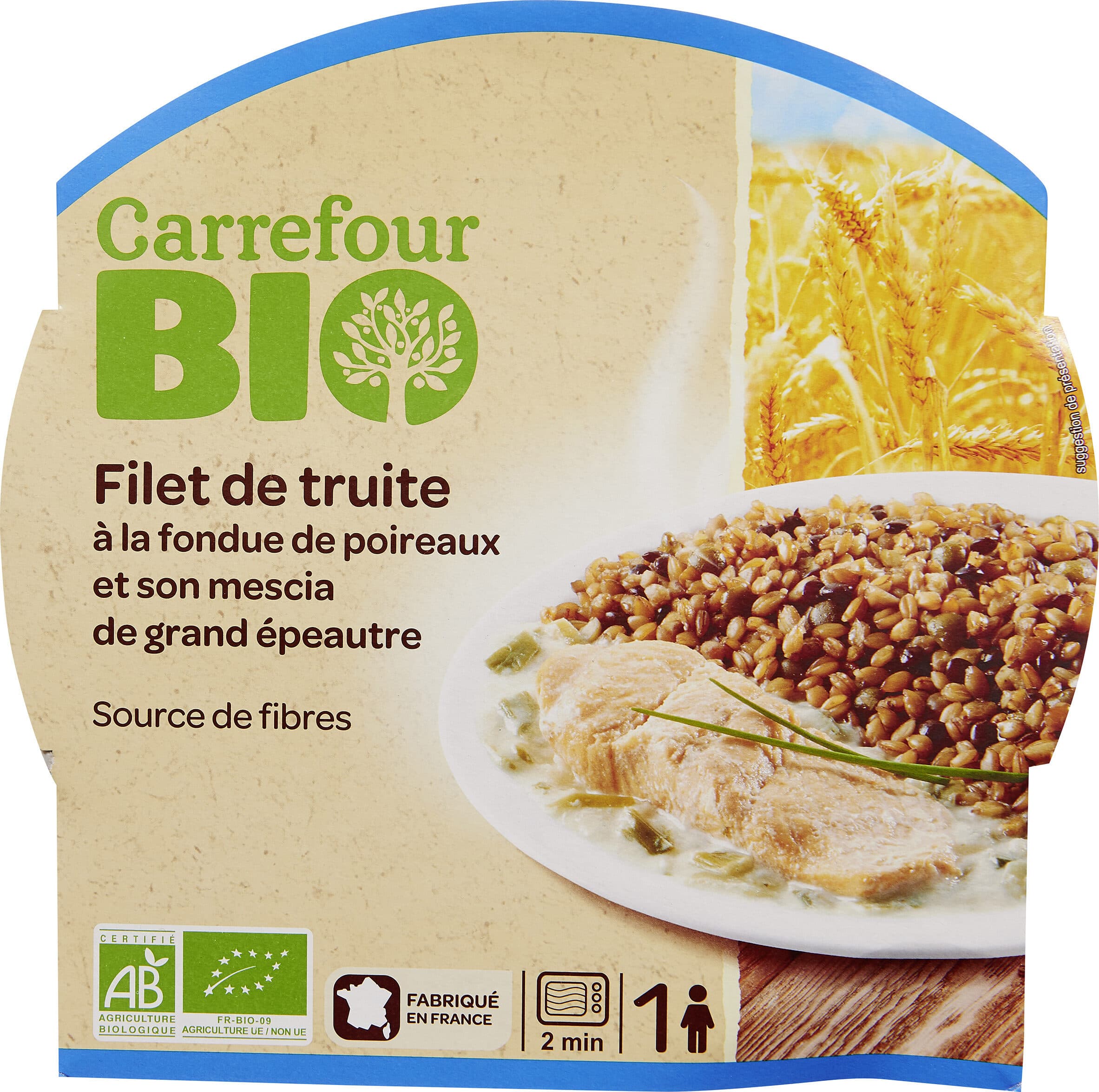 Carrefour BIO Filet de truite à la fondue de poireaux packshot