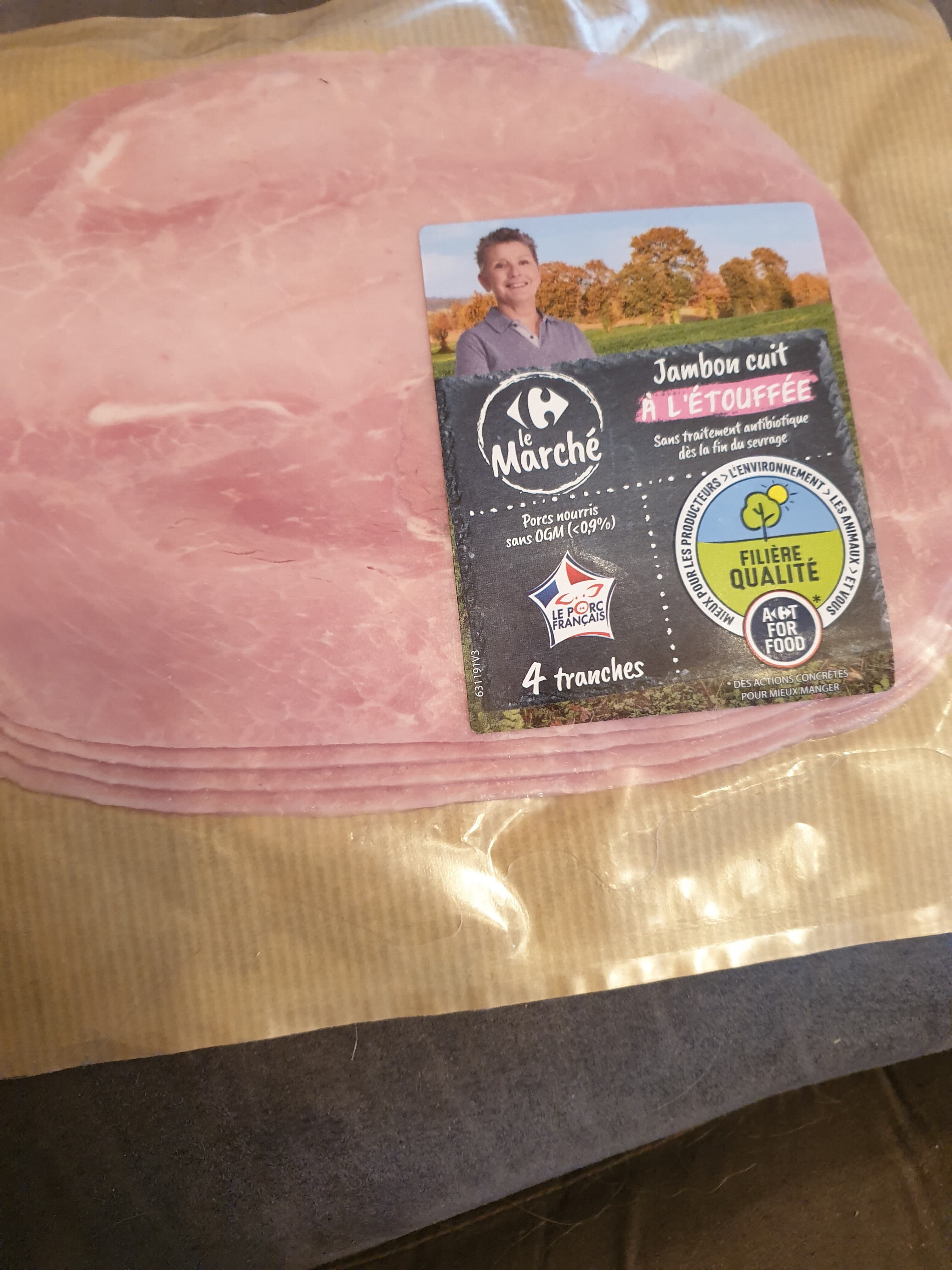 Carrefour Jambon cuit A l'étouffée Sans traitement antibiotique dès la fin du sevrage packshot