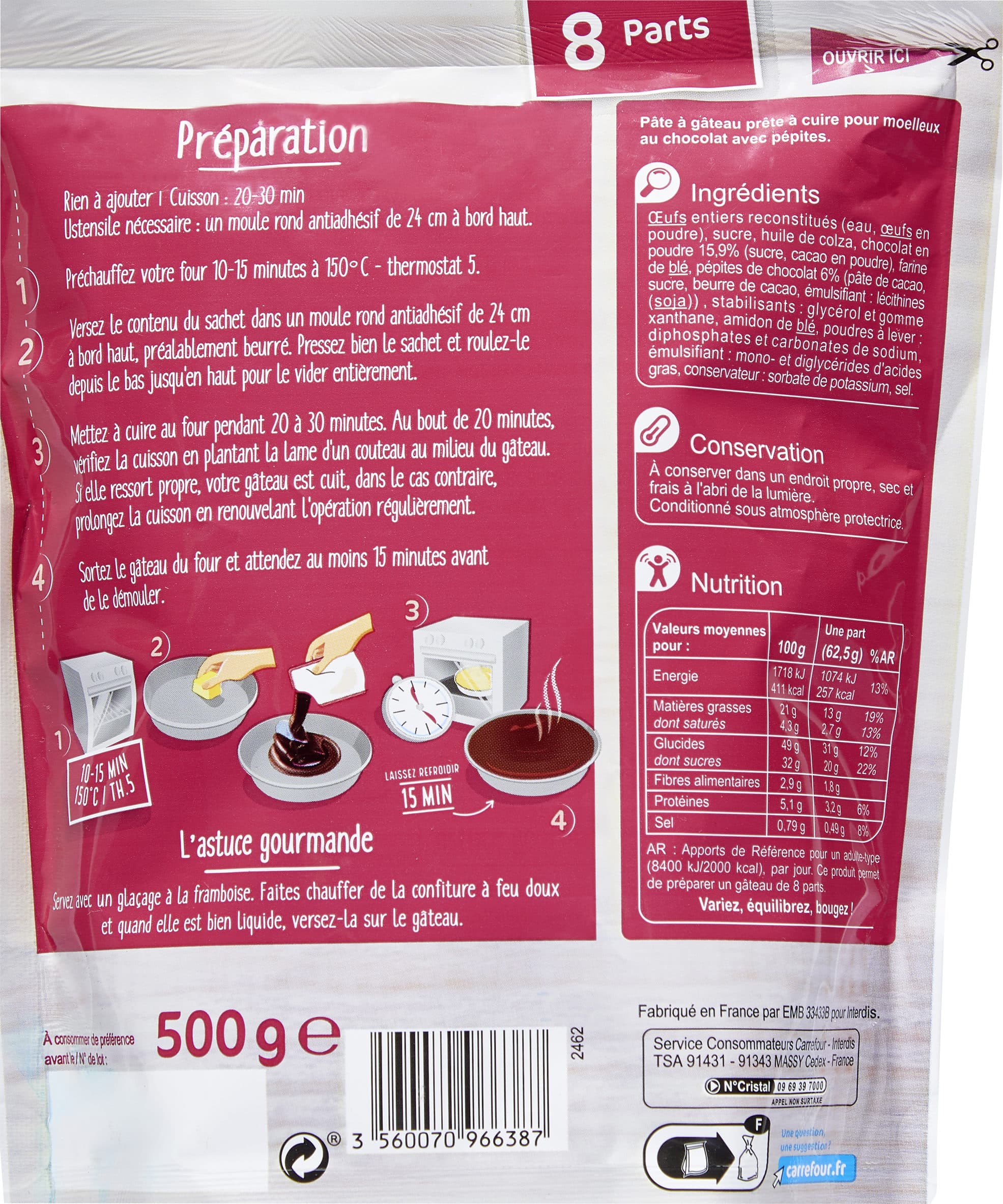 Carrefour Moelleux au Chocolat avec pépites packshot