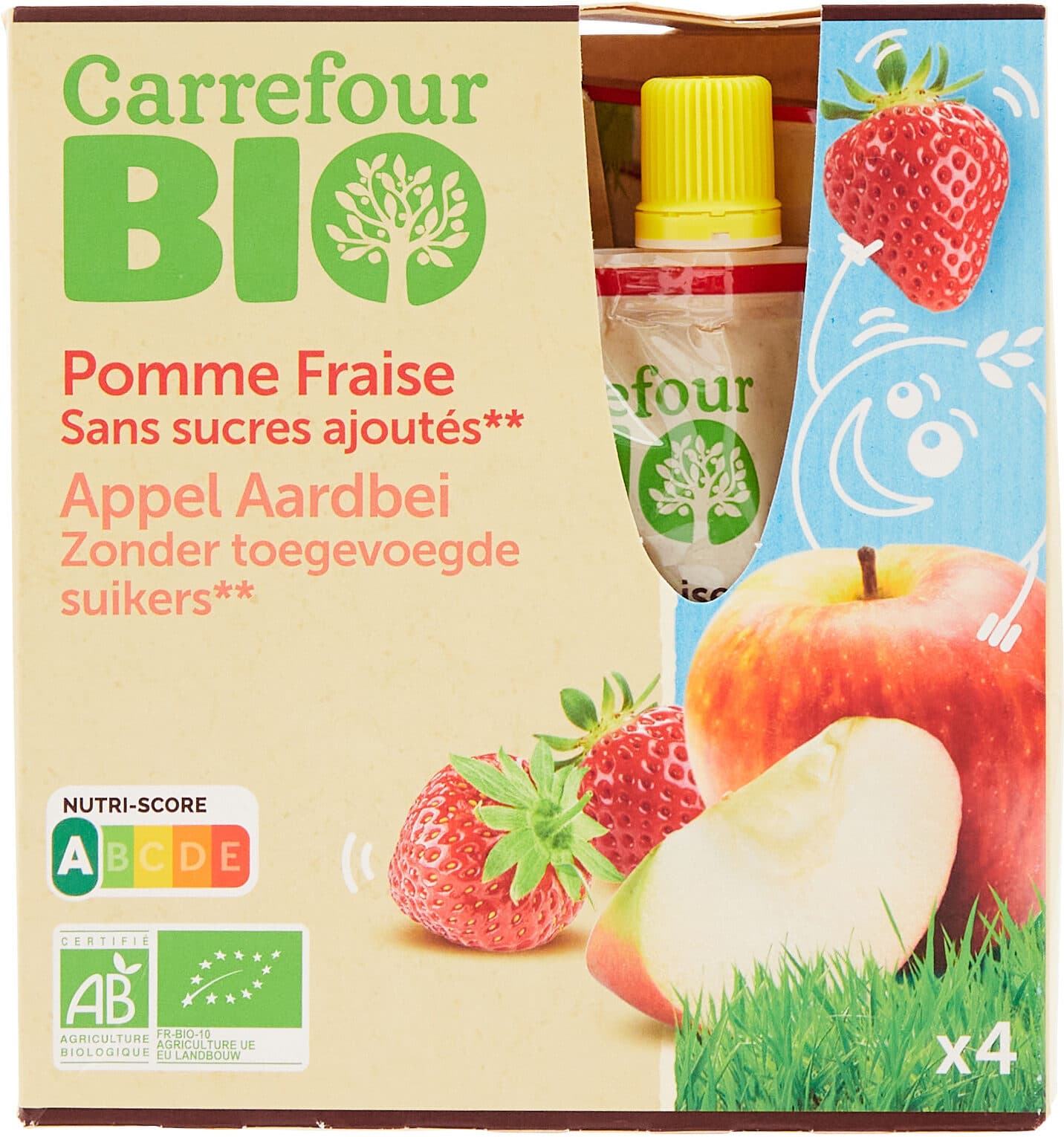 Carrefour BIO Purée pommes fraises packshot