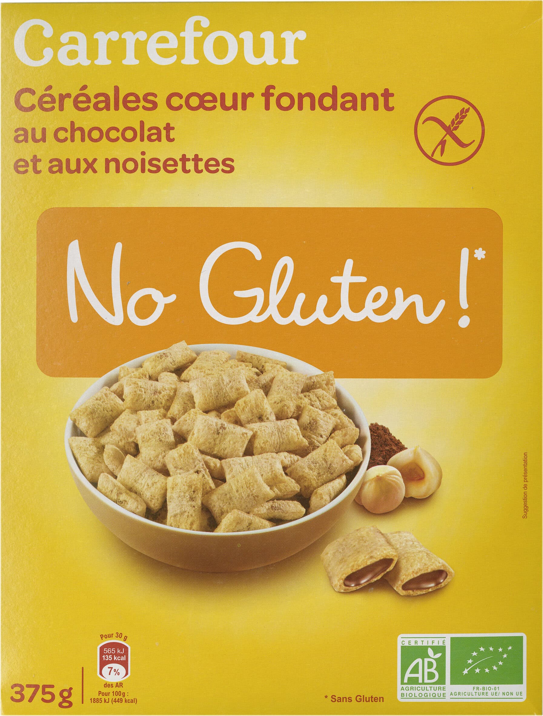 Carrefour Céréales cœur fondant au chocolat et aux noisettes No gluten! packshot