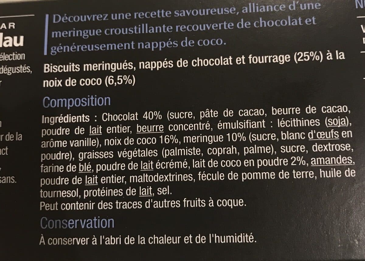 Carrefour Meringués Coco sur lit de chocolat noir packshot