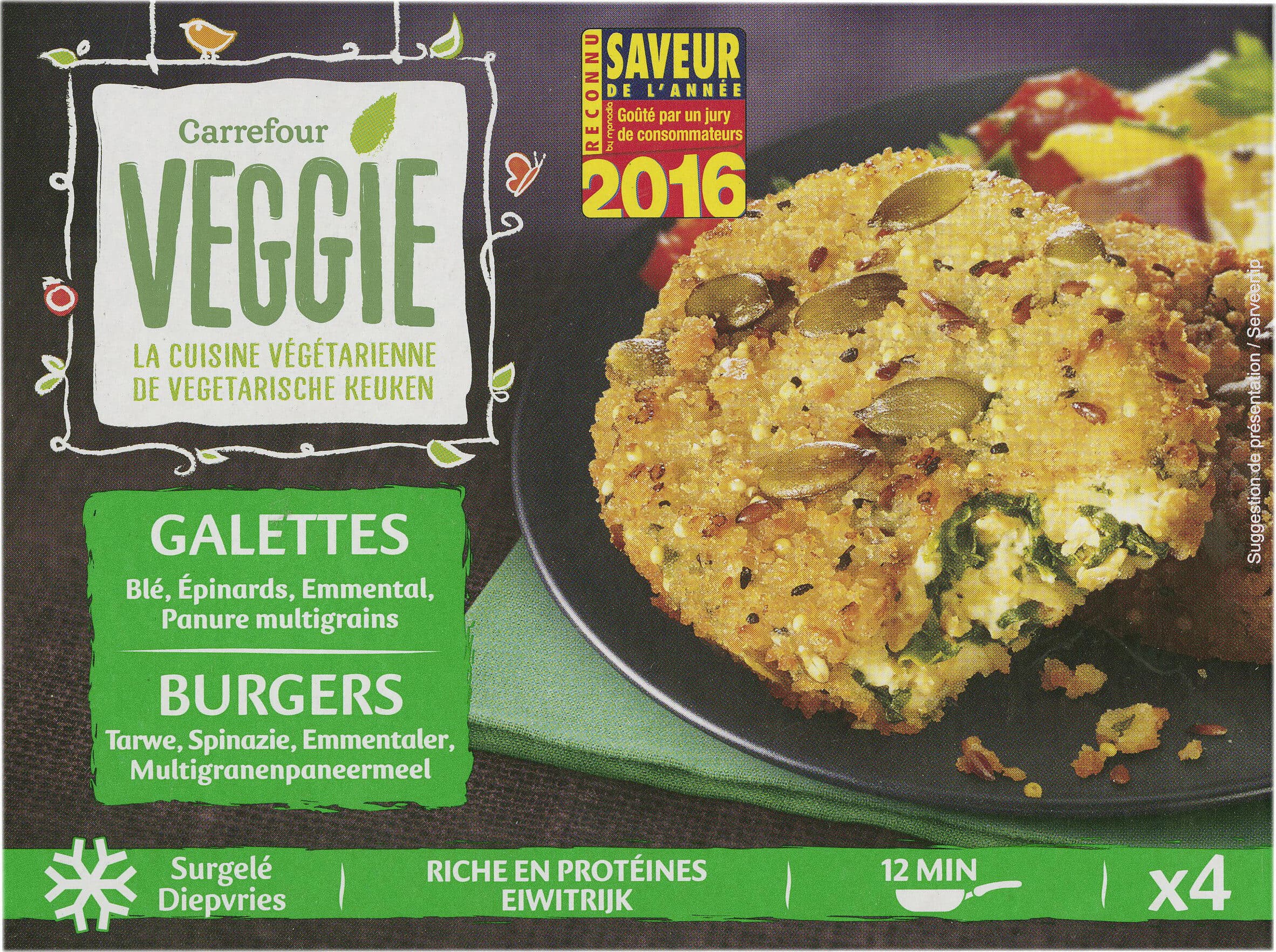 Carrefour GALETTES Blé, Épinards, Emmental, Panure multigrains packshot