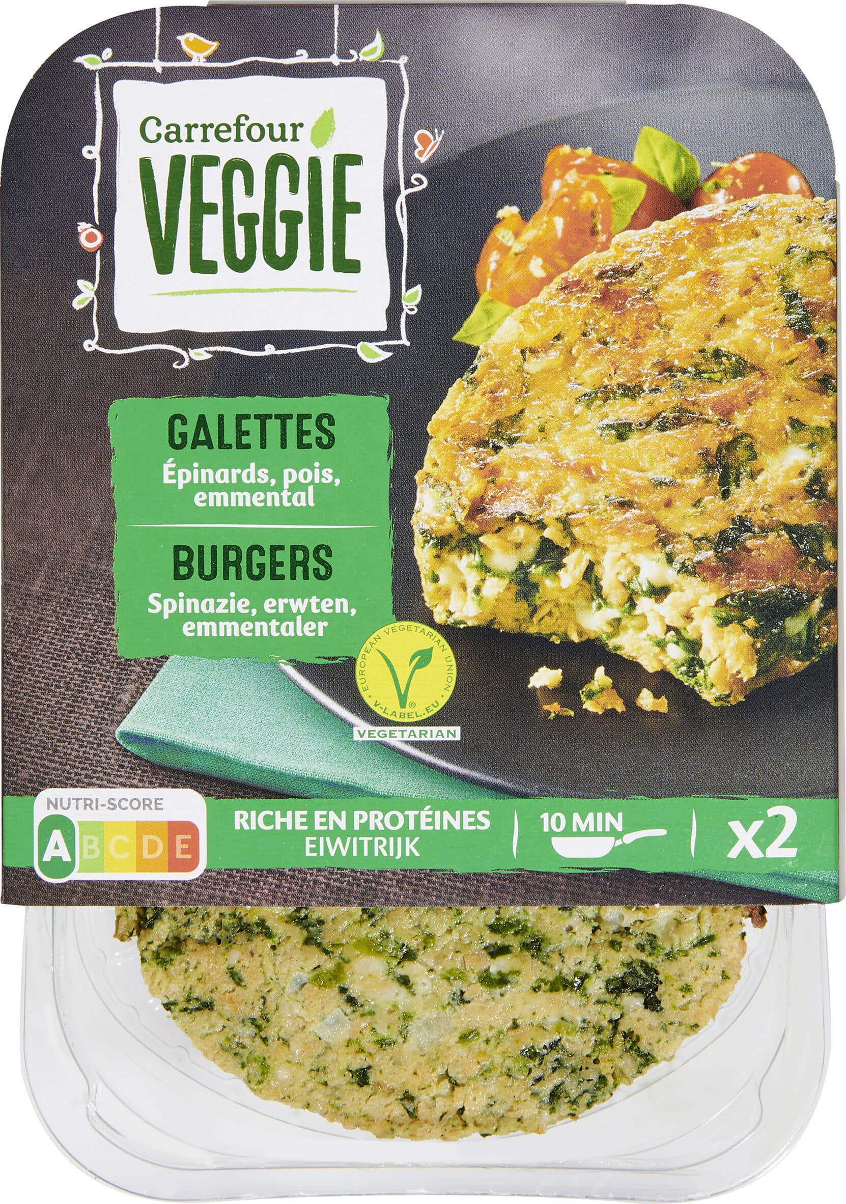 Carrefour VEGEtal GALETTES Épinards, blé, emmental packshot