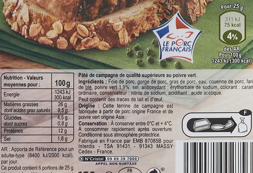 Carrefour Terrine de campagne Au poivre vert packshot