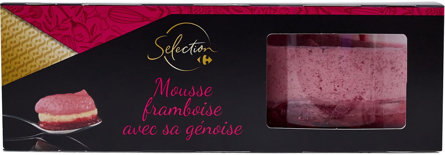 Carrefour Mousse framboise avec sa génoise packshot