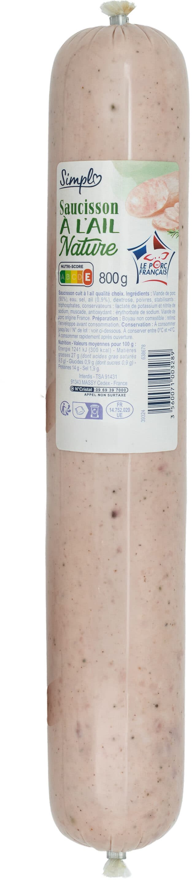 Carrefour Saucisson à l'ail nature packshot