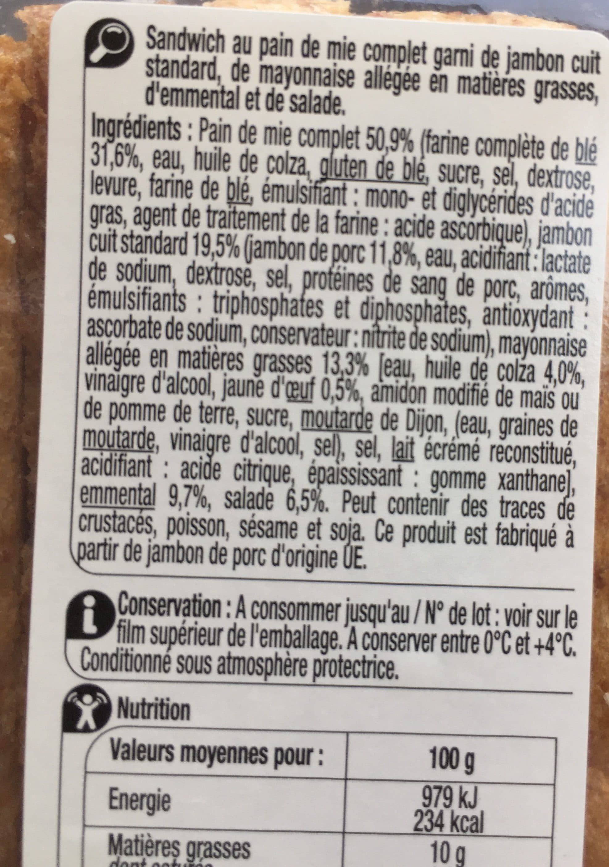 Bon App Carrefour jambon emmental packshot