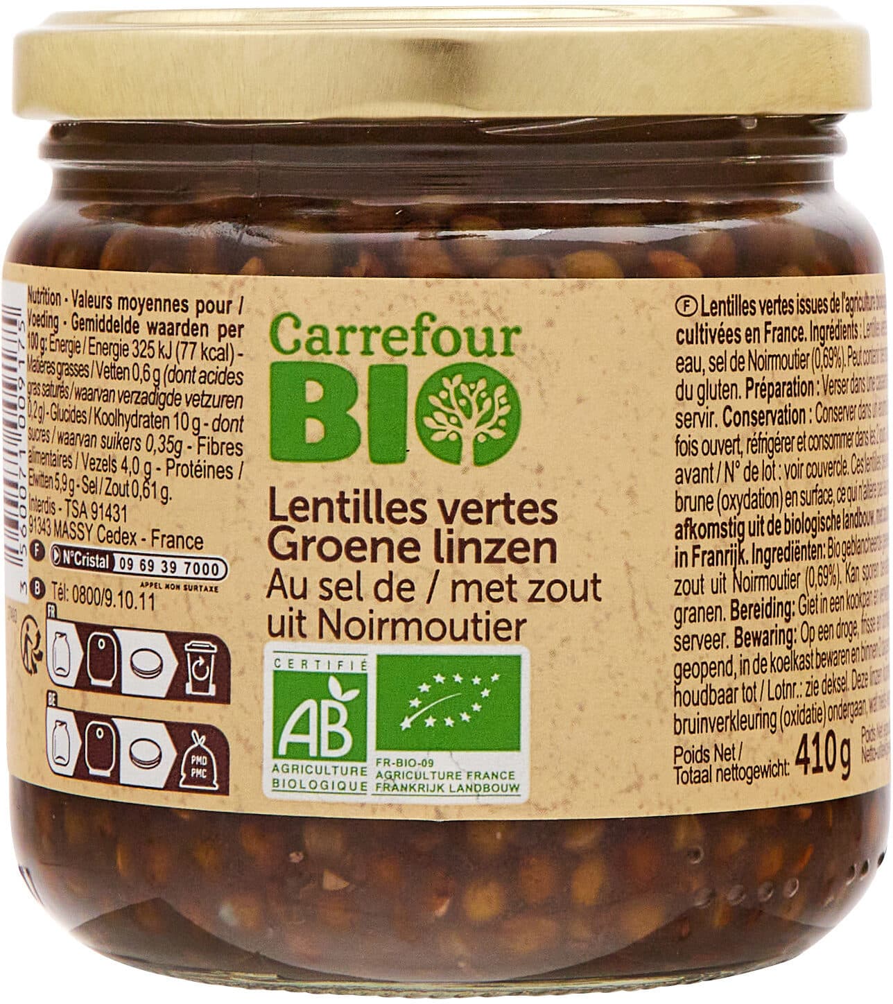 Carrefour BIO Lentilles vertes au sel de Noirmoutier packshot