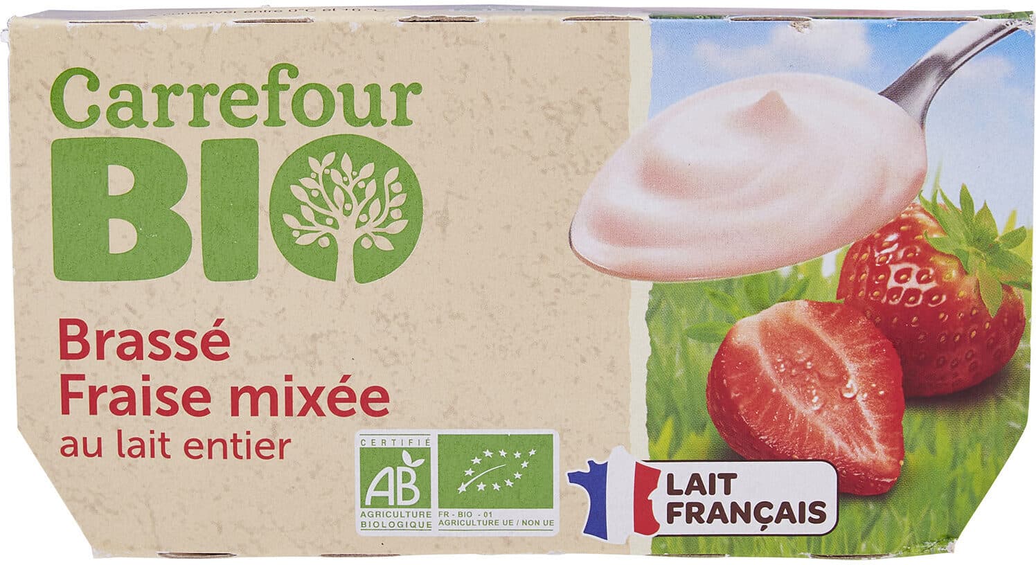 Carrefour BIO Brassé Fraise mixée au lait entier packshot