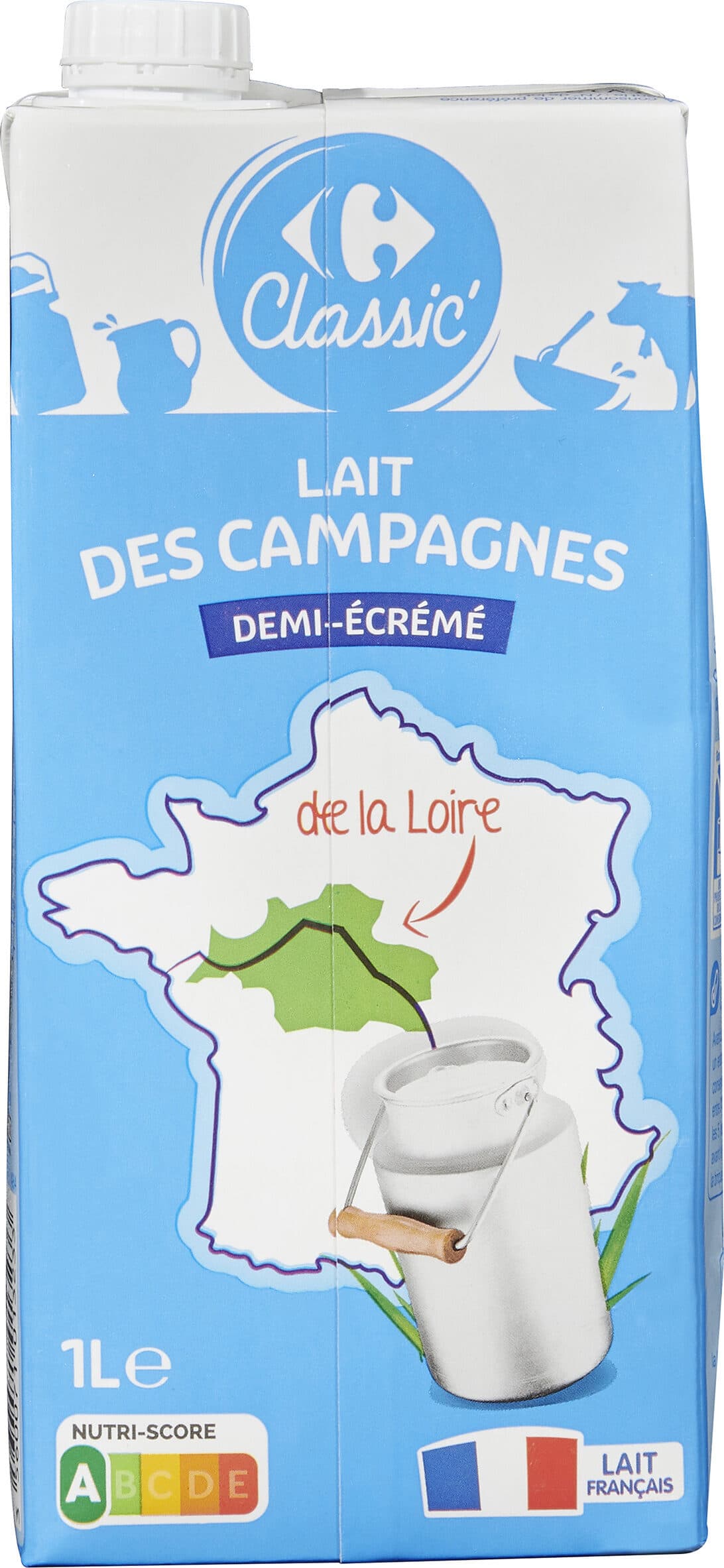 Carrefour Classic LAIT DES CAMPAGNES DEMI-ÉCRÉMÉ De la Loire packshot