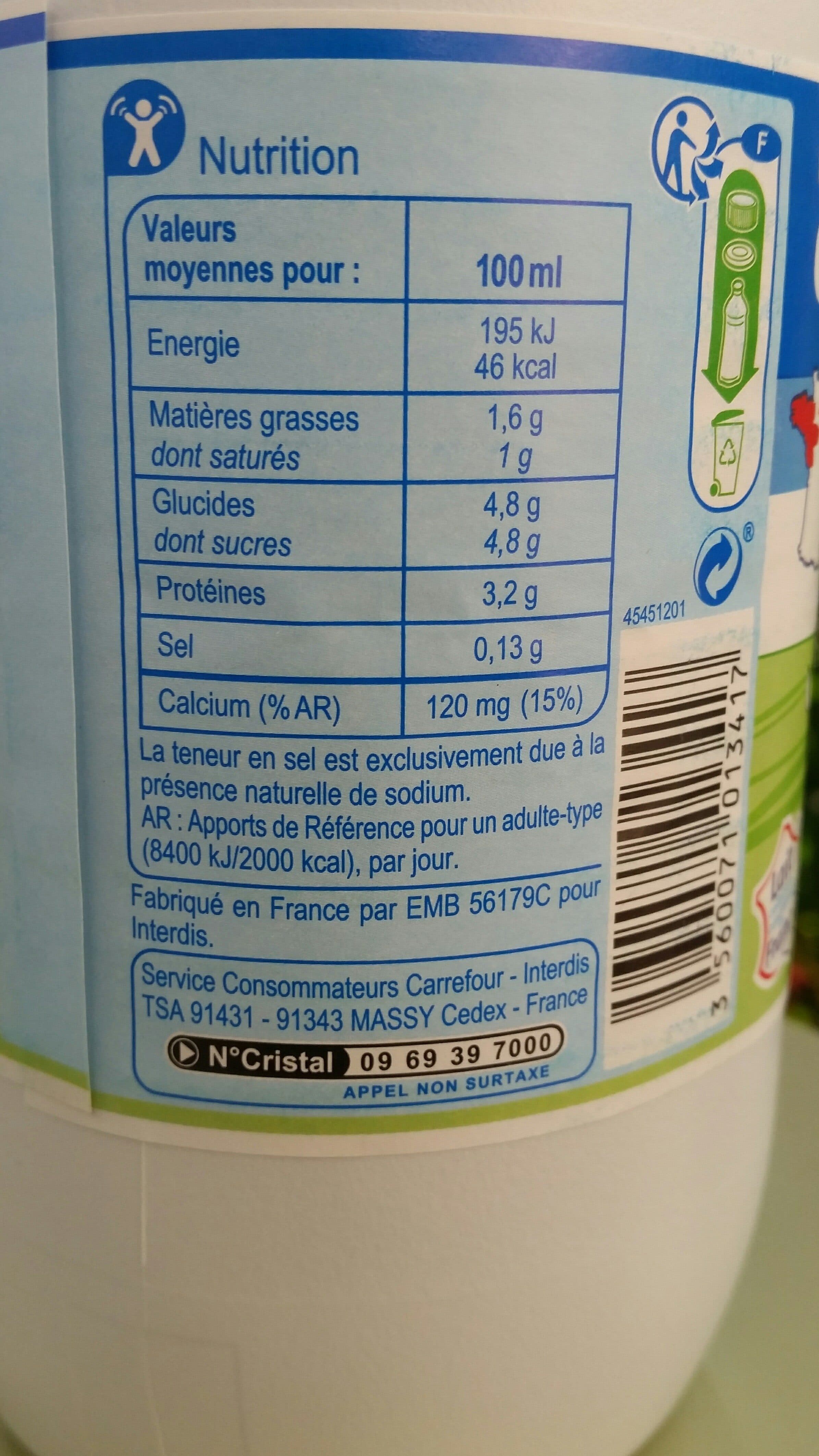 Carrefour LAIT DES CAMPAGNES DEMI-ÉCRÉMÉ du grand ouest packshot