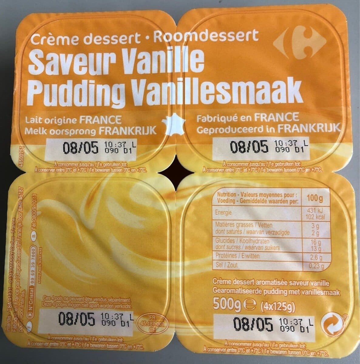 Carrefour Crème dessert saveur vanille packshot