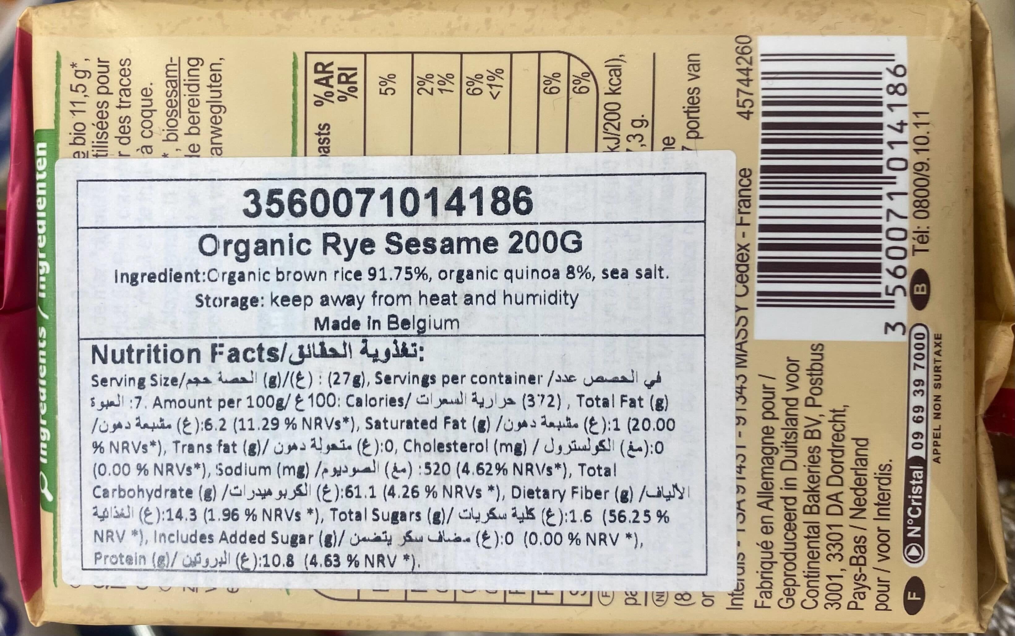 Carrefour BIO Tartines au seigle et graines de sésame packshot