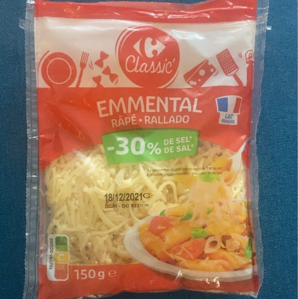 Carrefour Emmental Râpé -30% de sel packshot